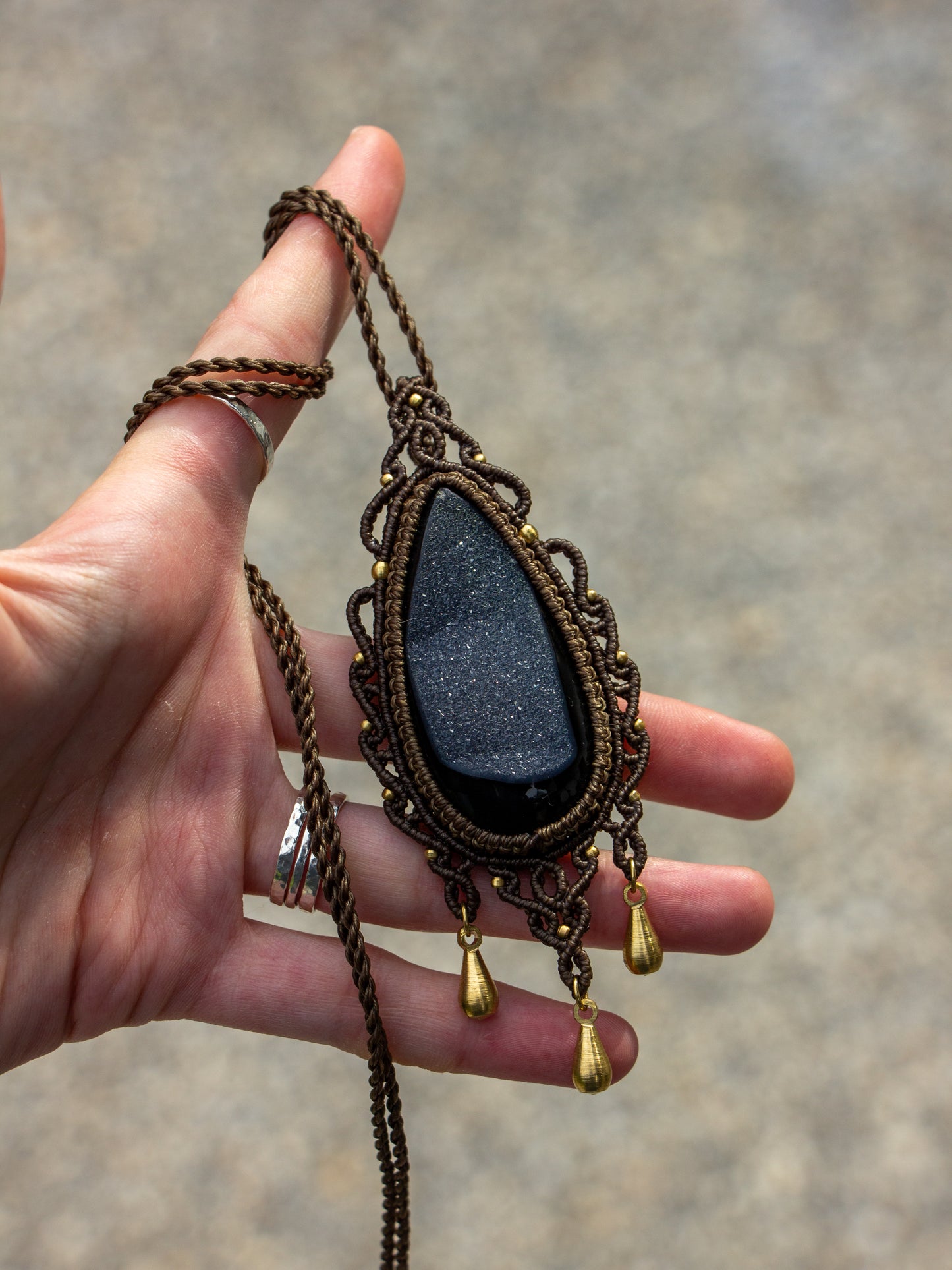 Druzy Onyx macrame necklace