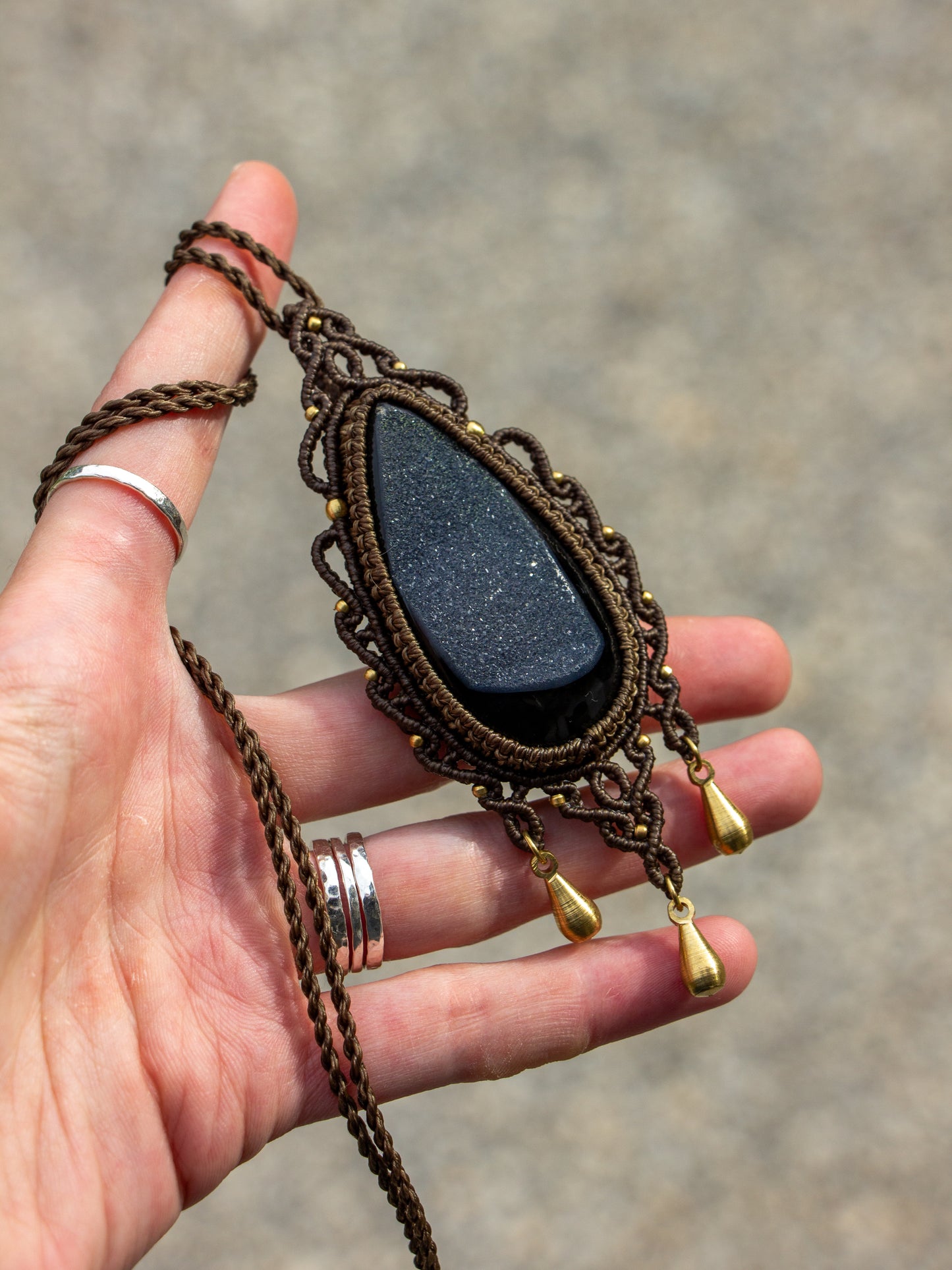 Druzy Onyx macrame necklace