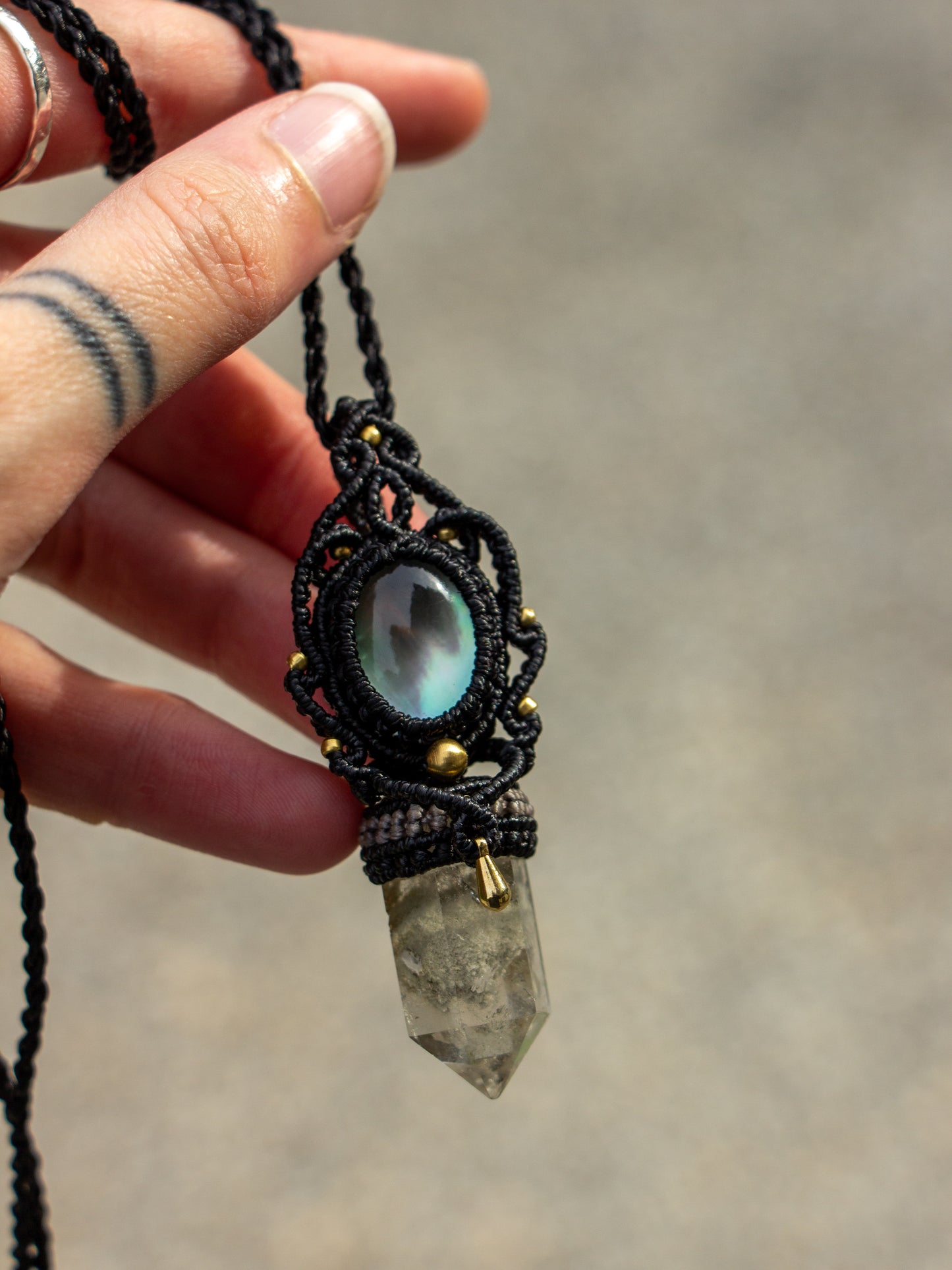 Mother of Pearl & Garden Quartz macrame necklace