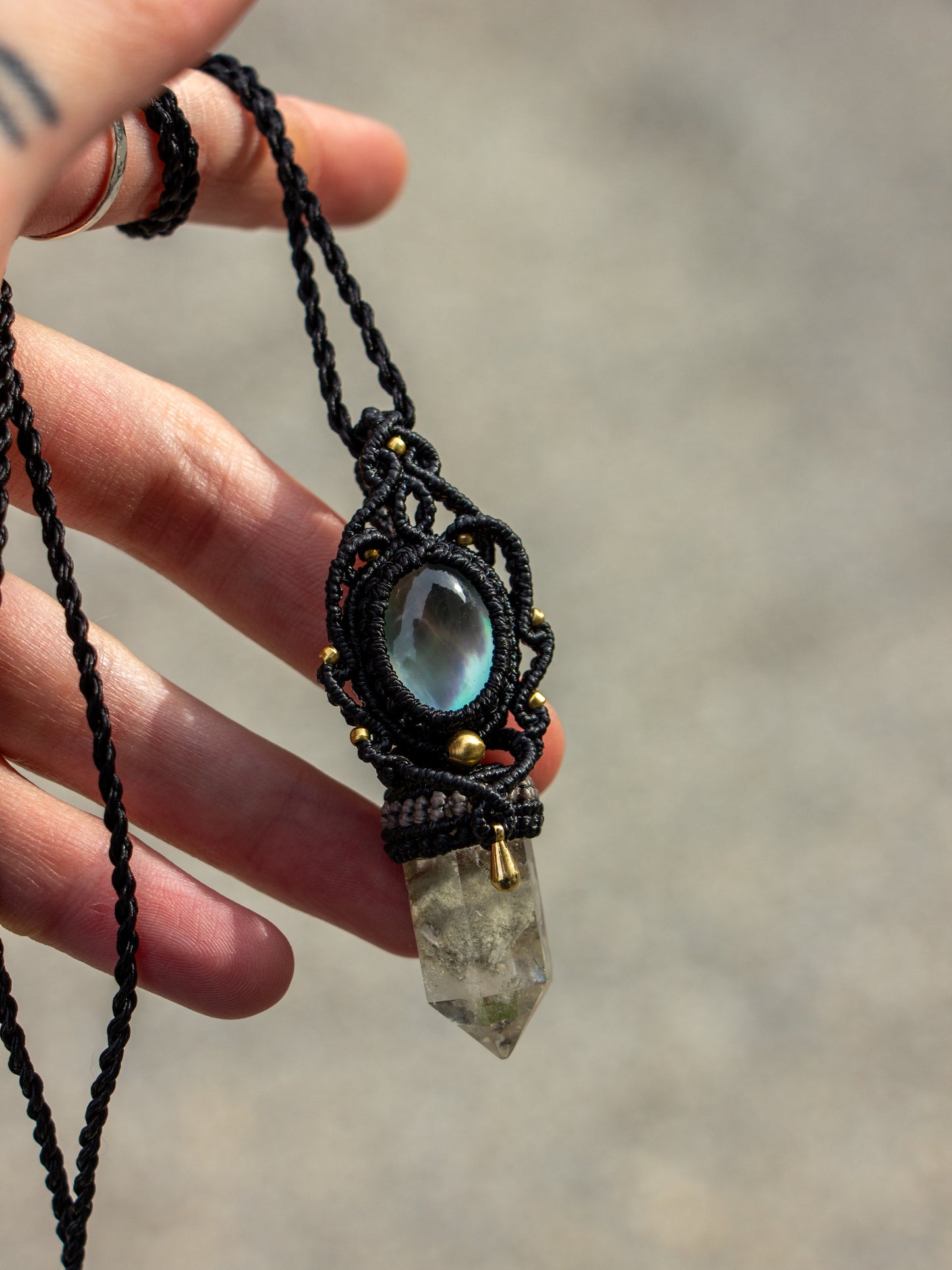 Mother of Pearl & Garden Quartz macrame necklace
