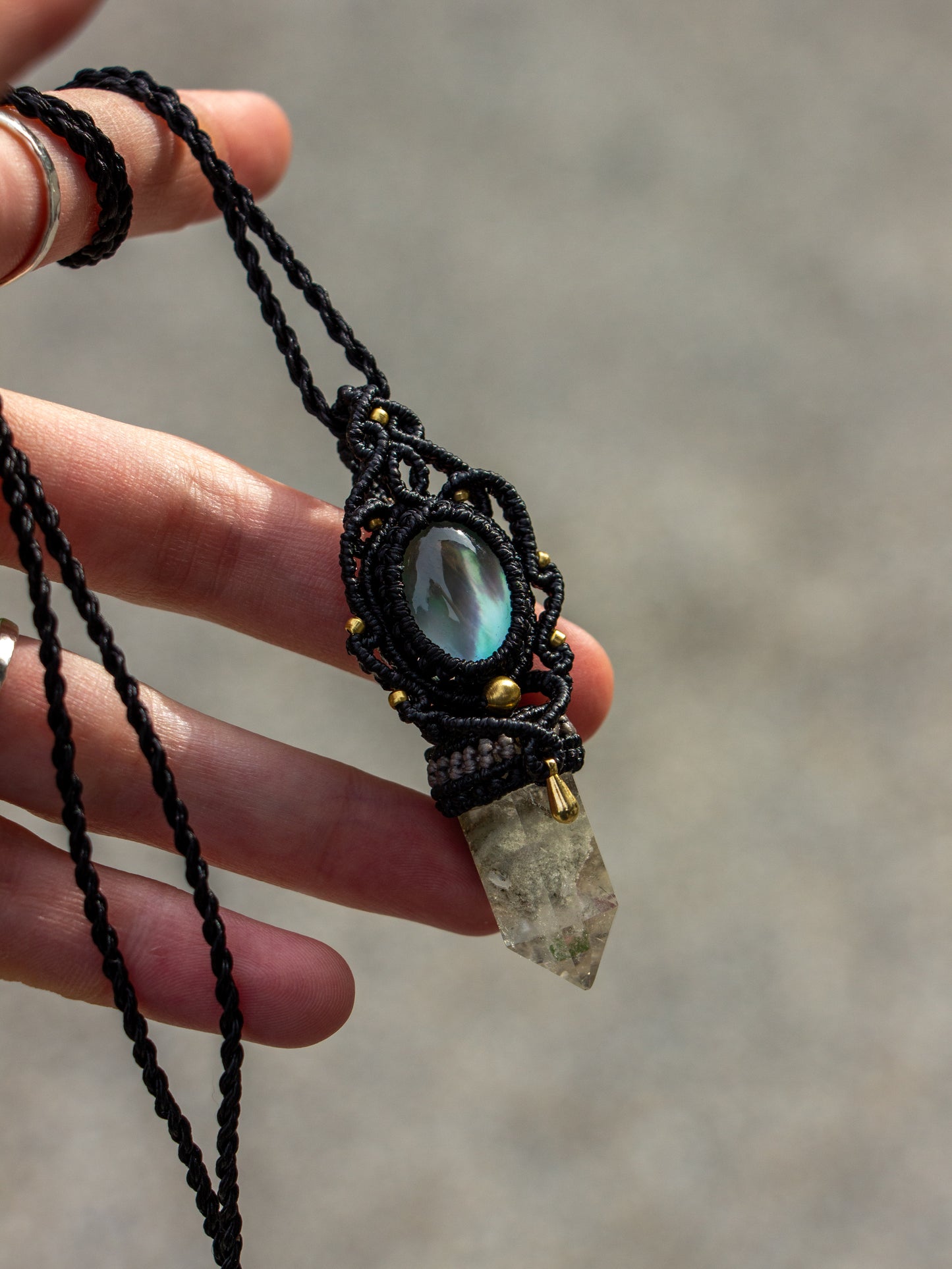 Mother of Pearl & Garden Quartz macrame necklace