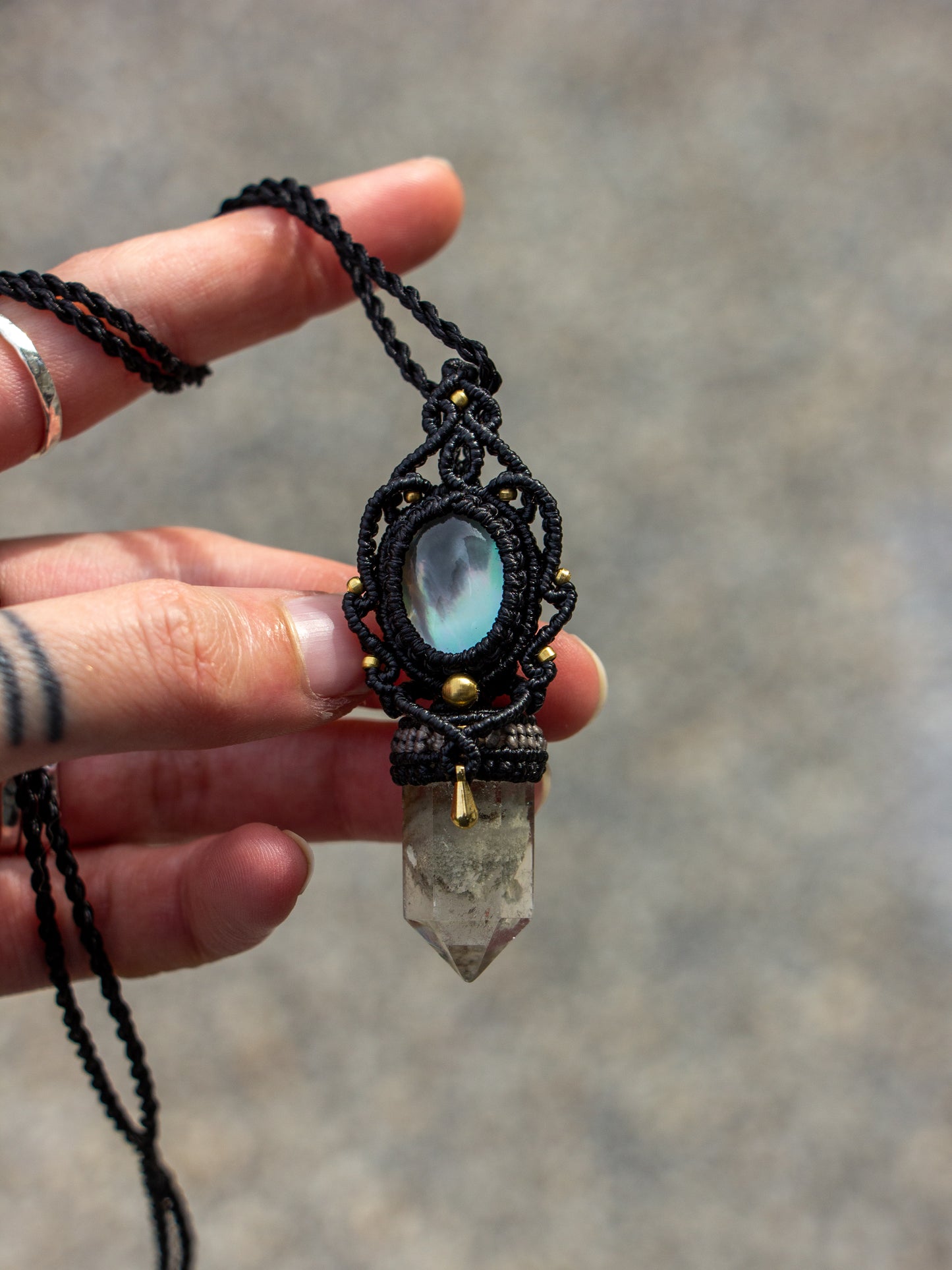 Mother of Pearl & Garden Quartz macrame necklace
