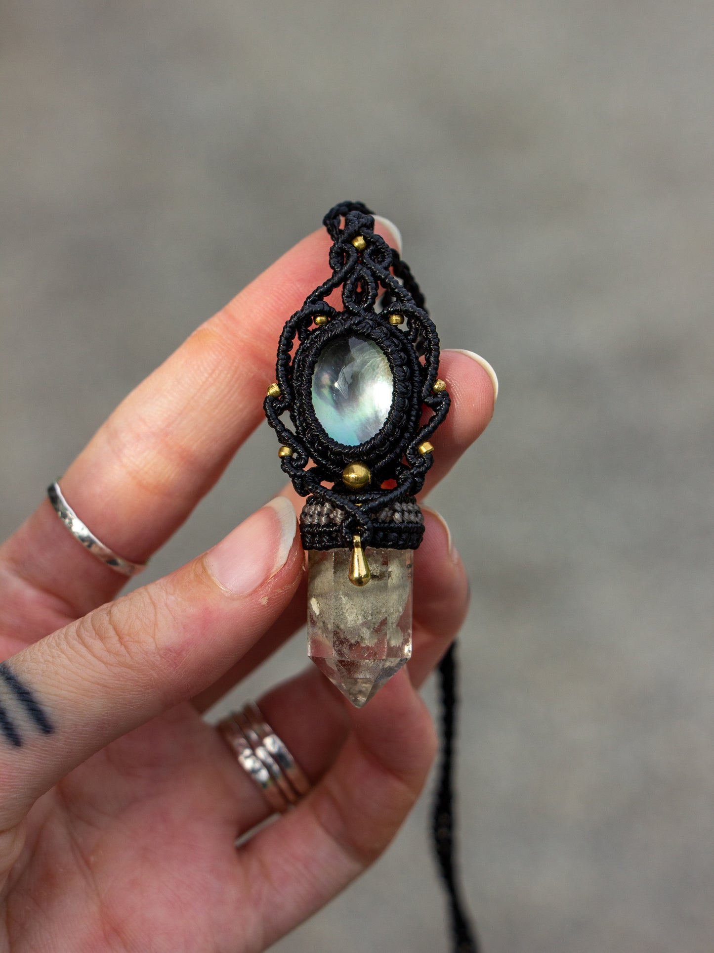Mother of Pearl & Garden Quartz macrame necklace