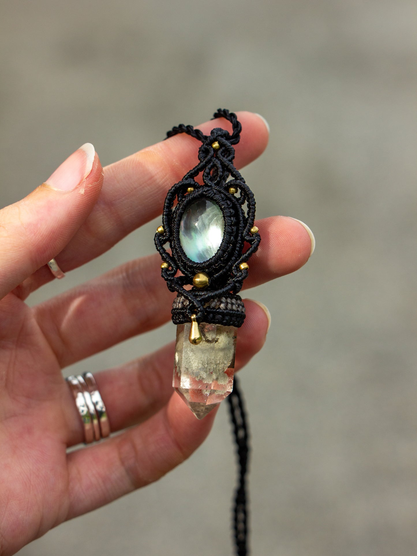 Mother of Pearl & Garden Quartz macrame necklace