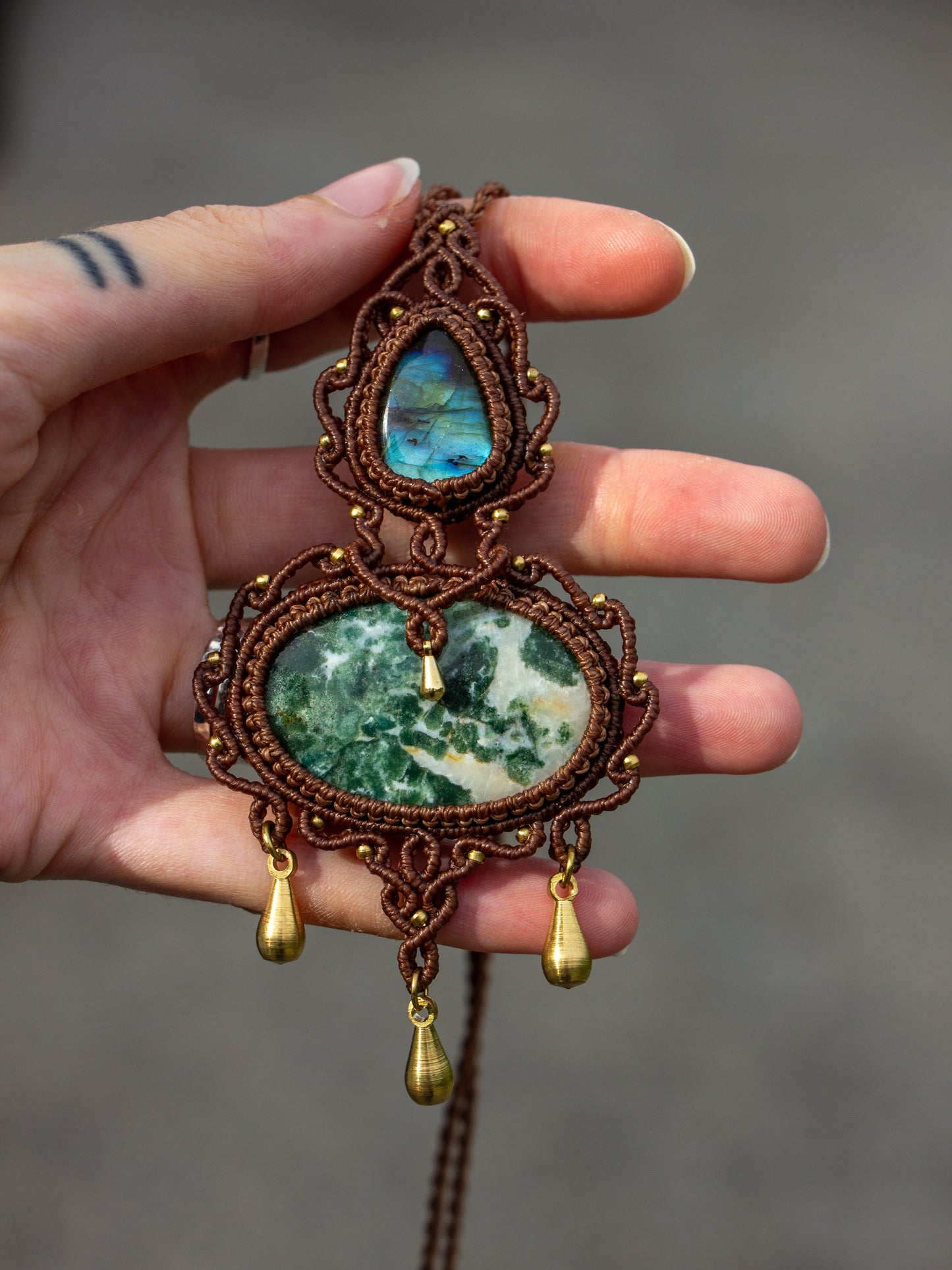 Labradorite & Moss Agate macrame necklace