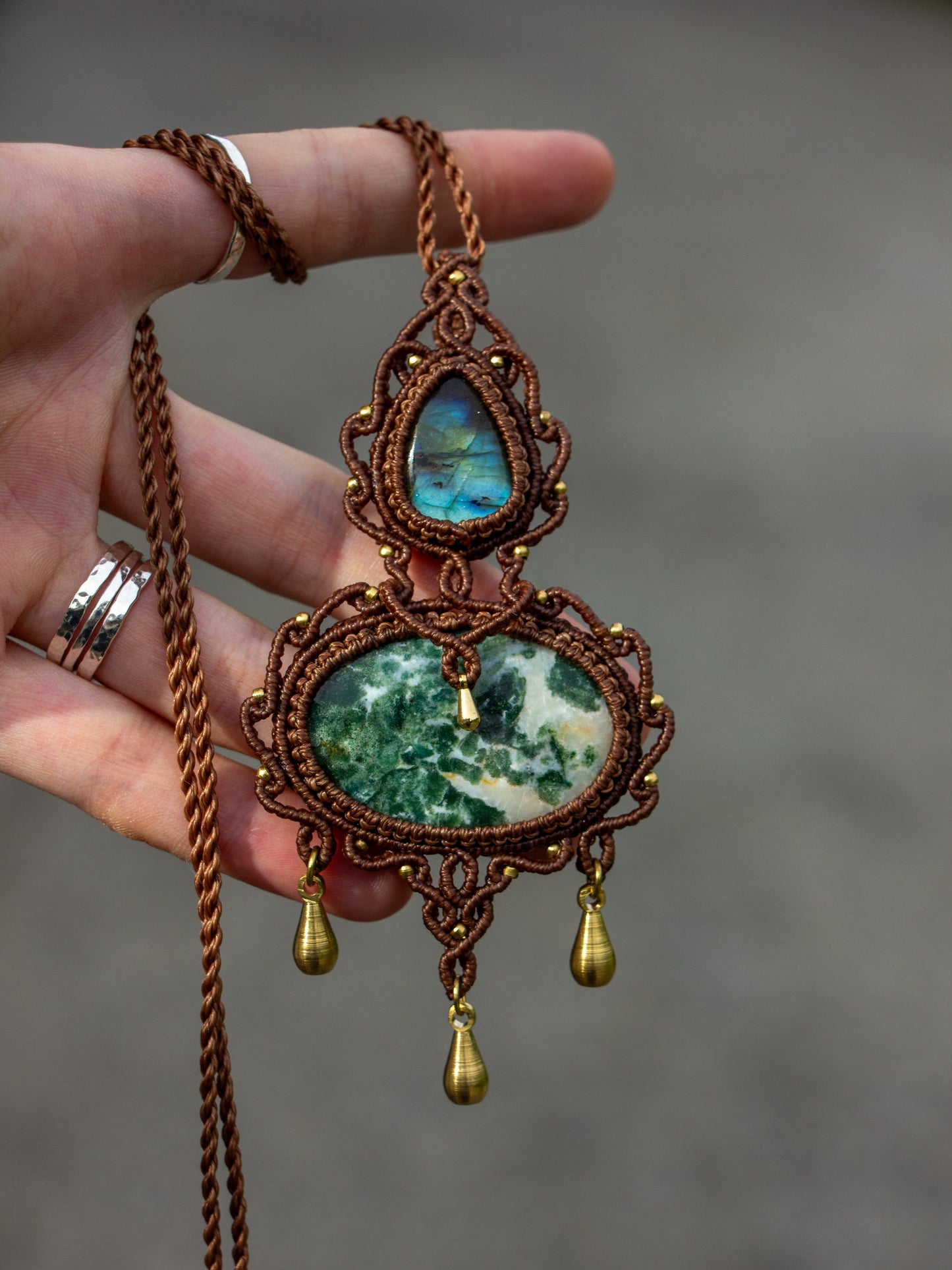 Labradorite & Moss Agate macrame necklace