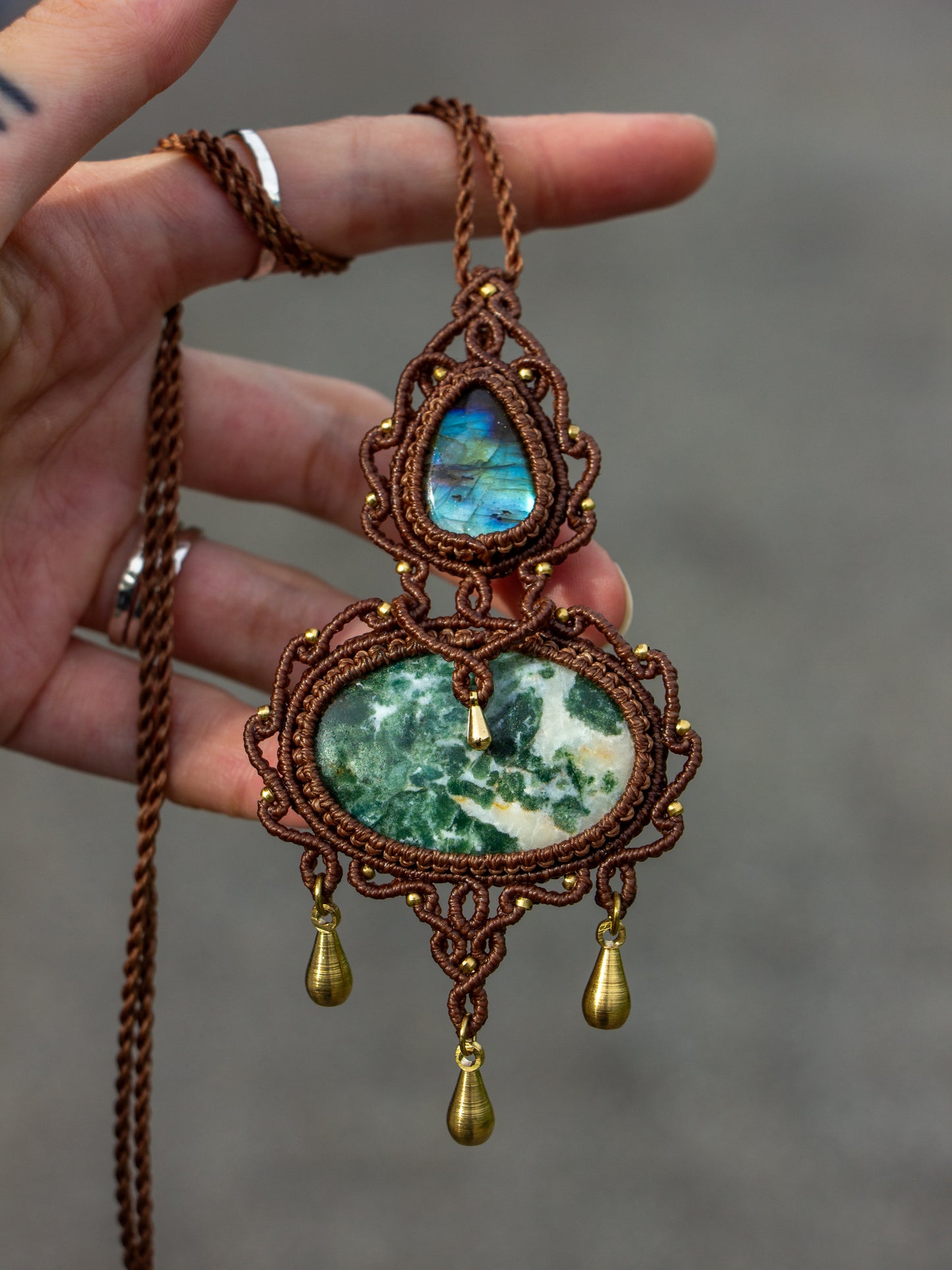 Labradorite & Moss Agate macrame necklace