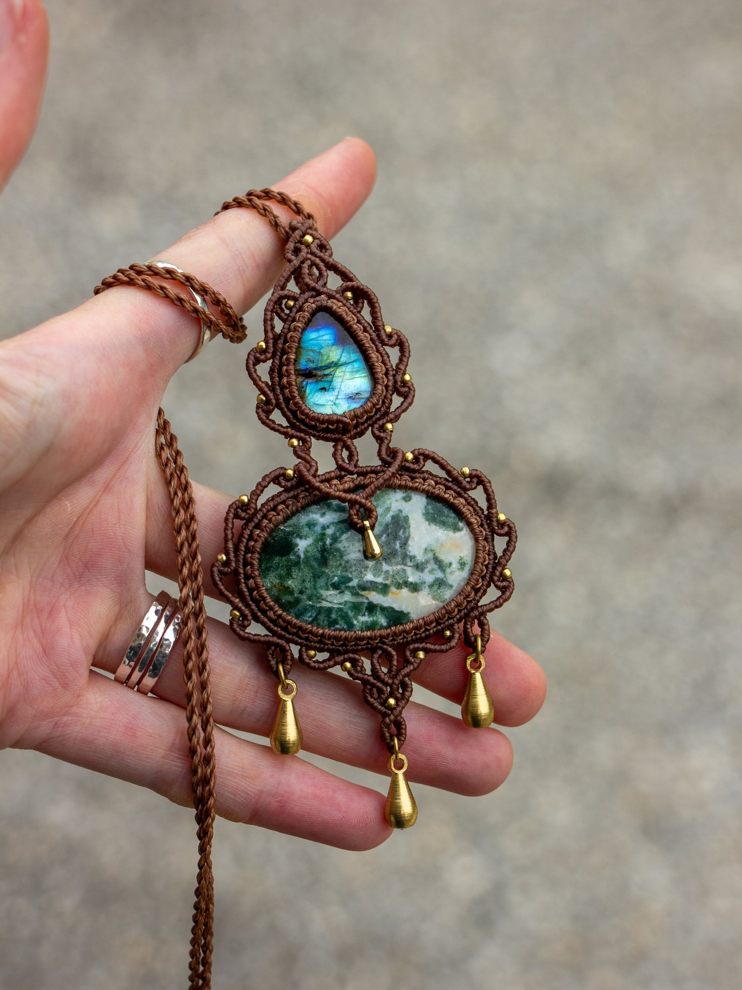 Labradorite & Moss Agate macrame necklace