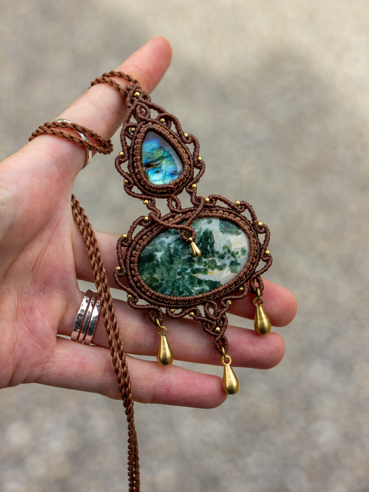 Labradorite & Moss Agate macrame necklace