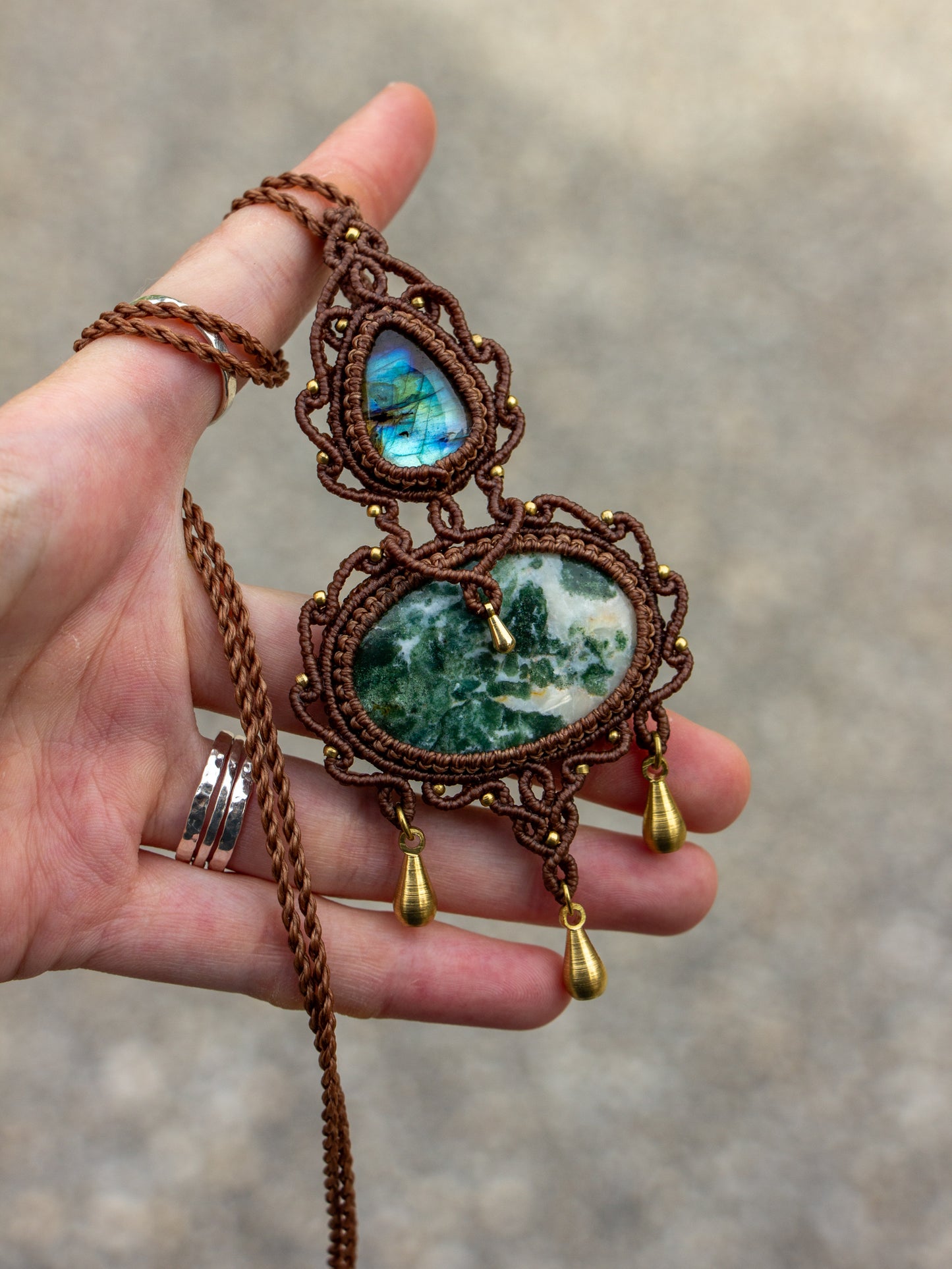 Labradorite & Moss Agate macrame necklace