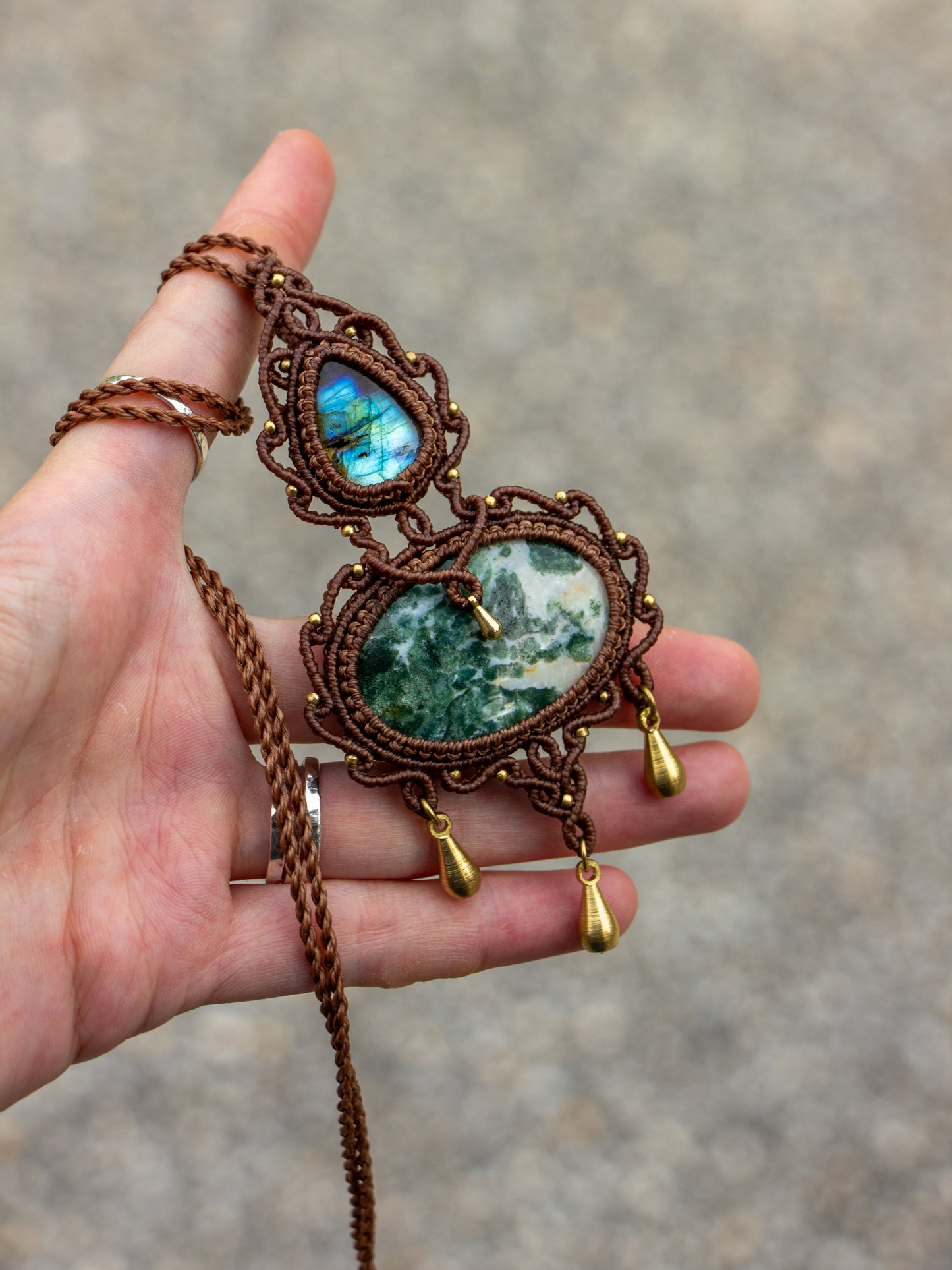 Labradorite & Moss Agate macrame necklace