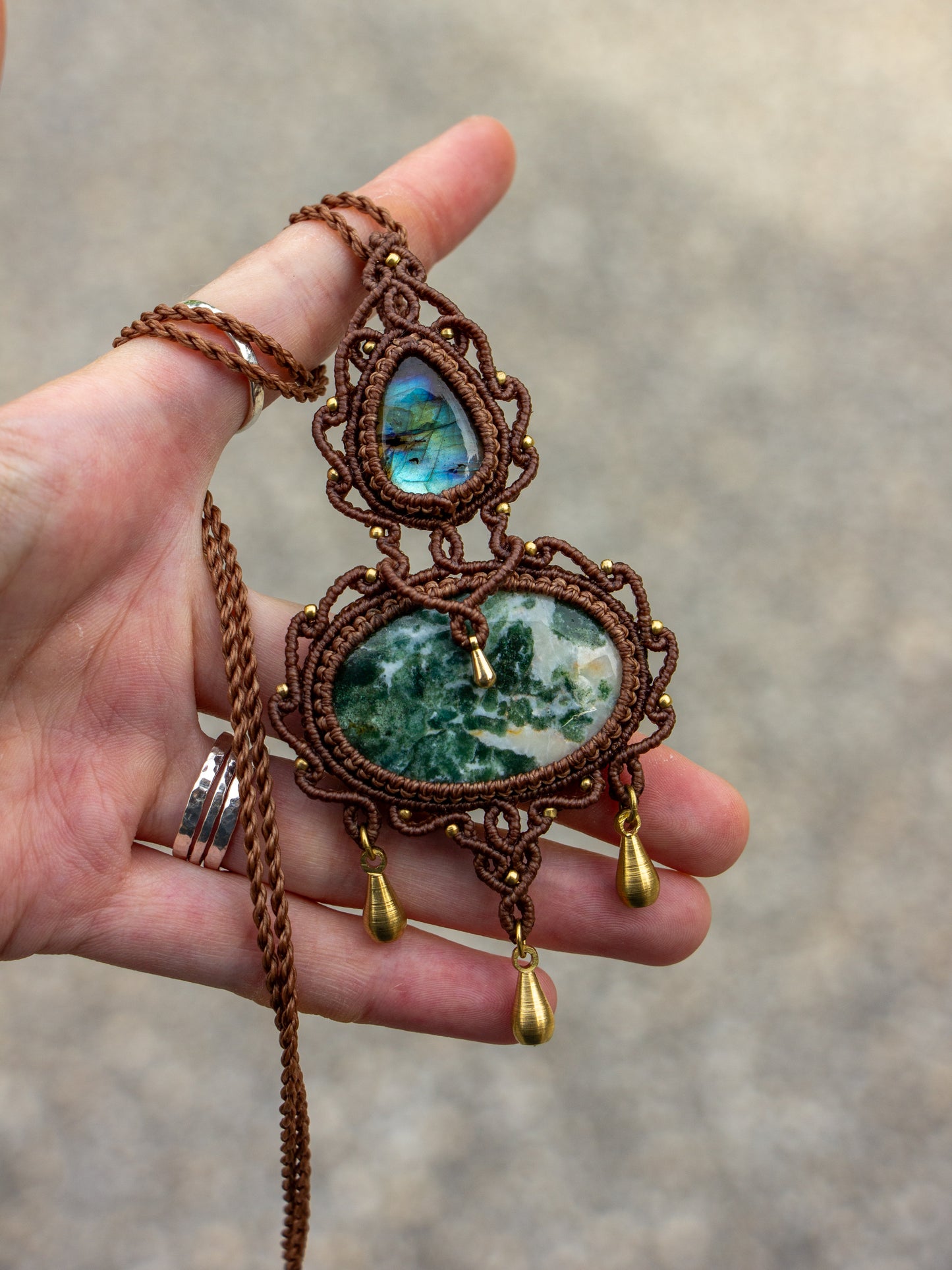 Labradorite & Moss Agate macrame necklace