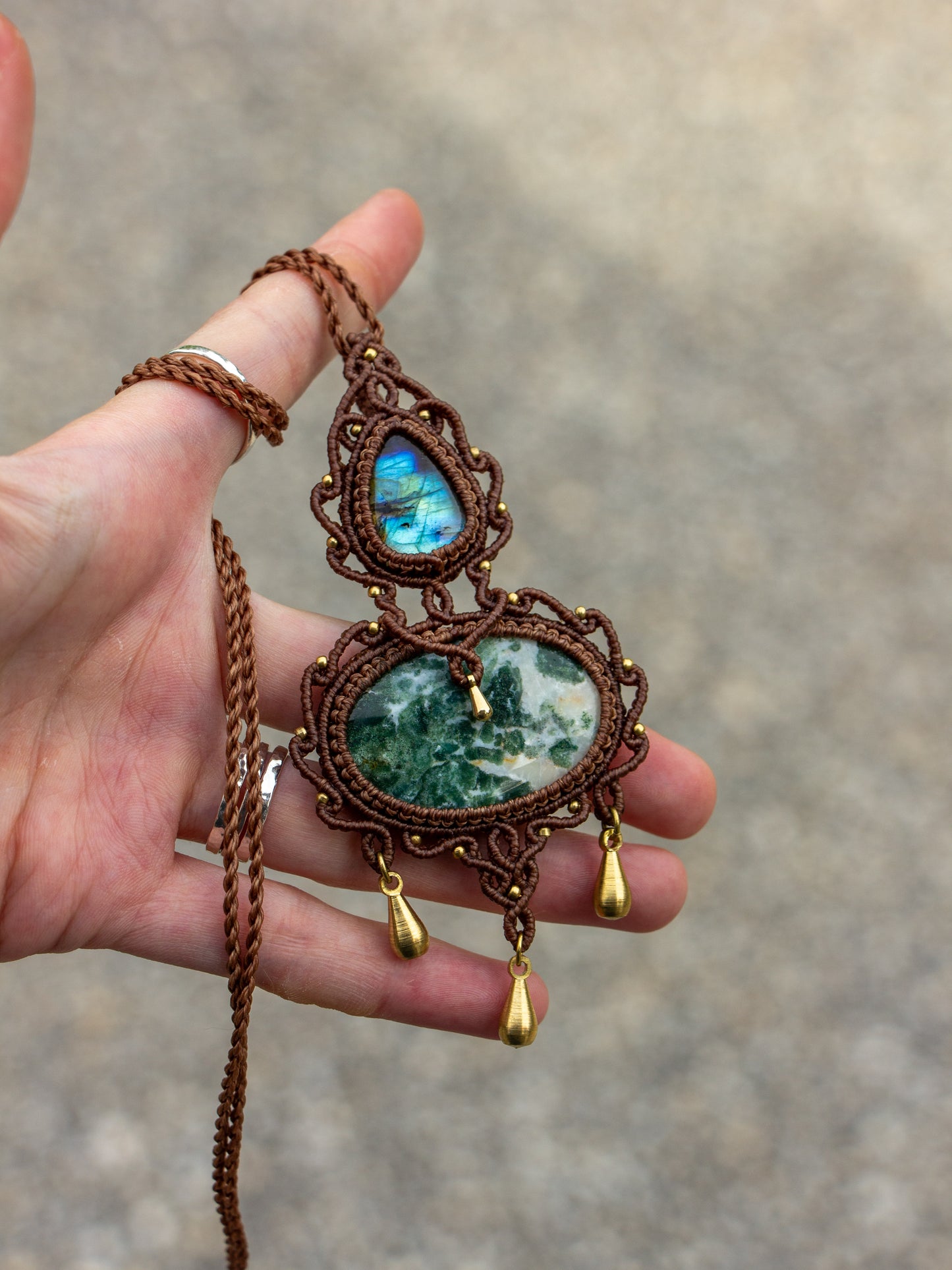 Labradorite & Moss Agate macrame necklace