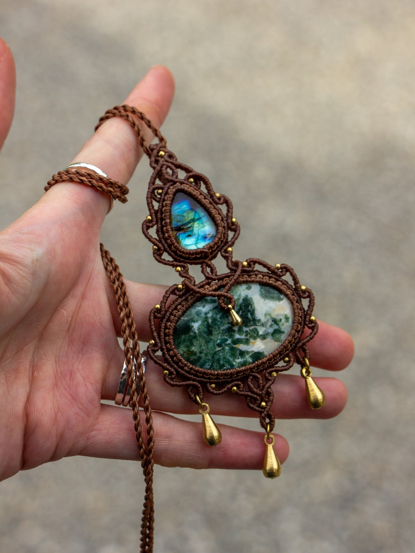 Labradorite & Moss Agate macrame necklace