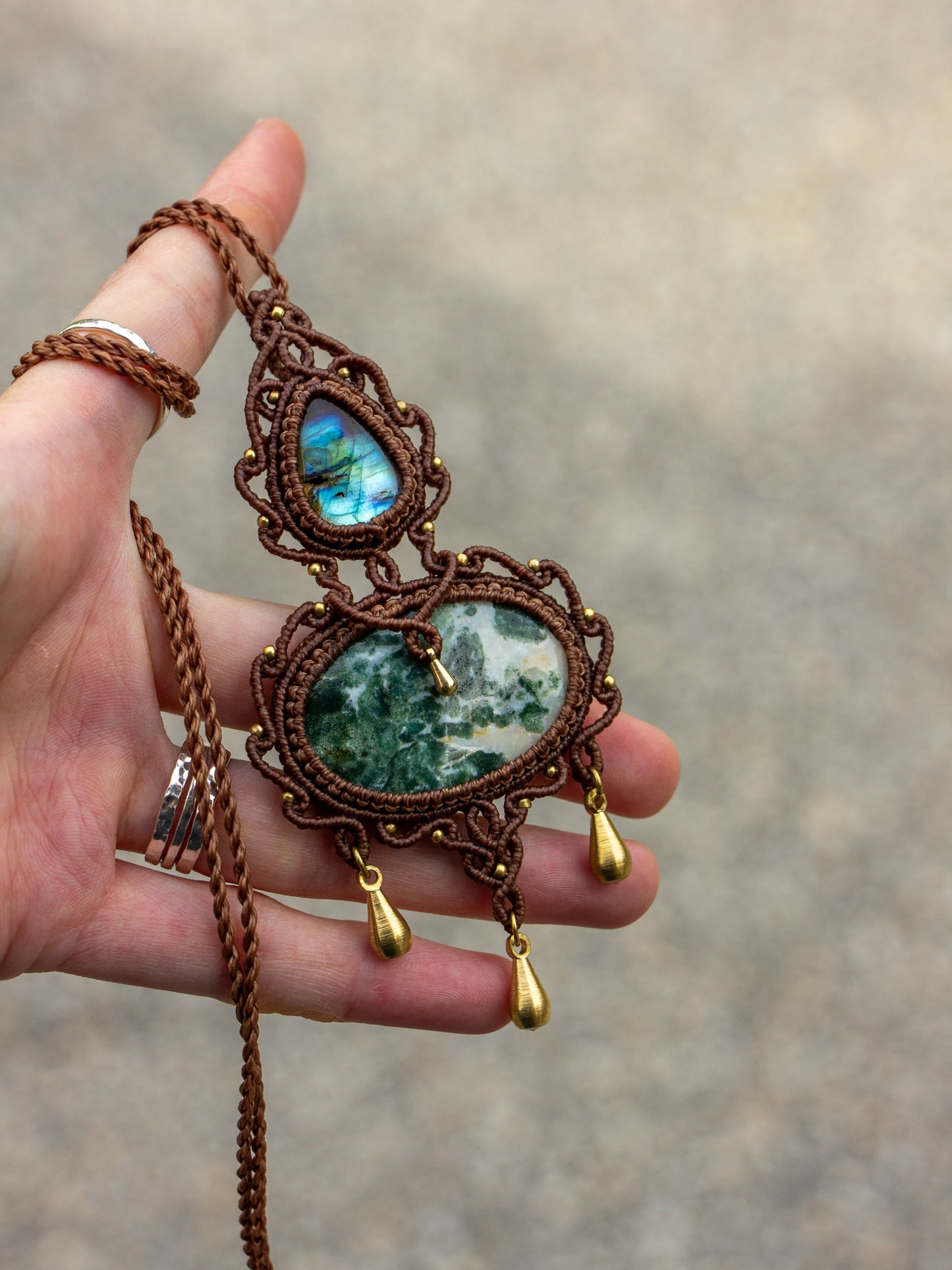 Labradorite & Moss Agate macrame necklace