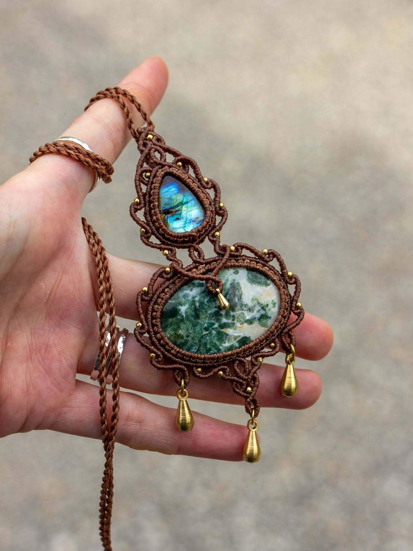 Labradorite & Moss Agate macrame necklace