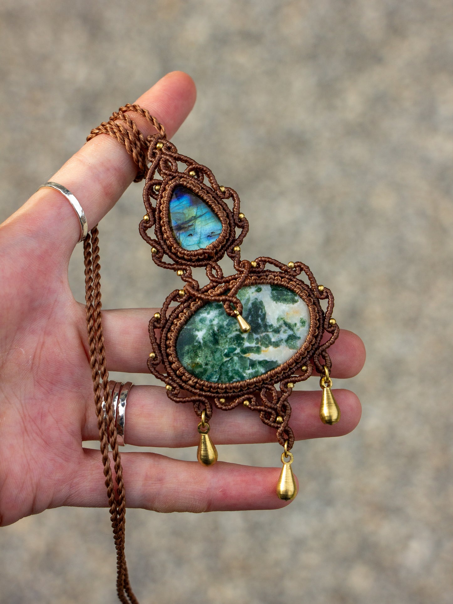Labradorite & Moss Agate macrame necklace