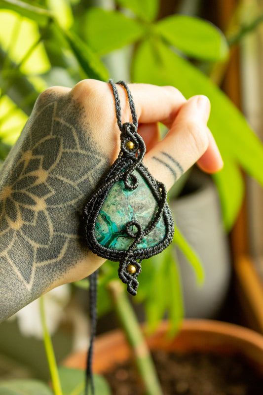 Stella • Chrysocolla Malachite macrame necklace