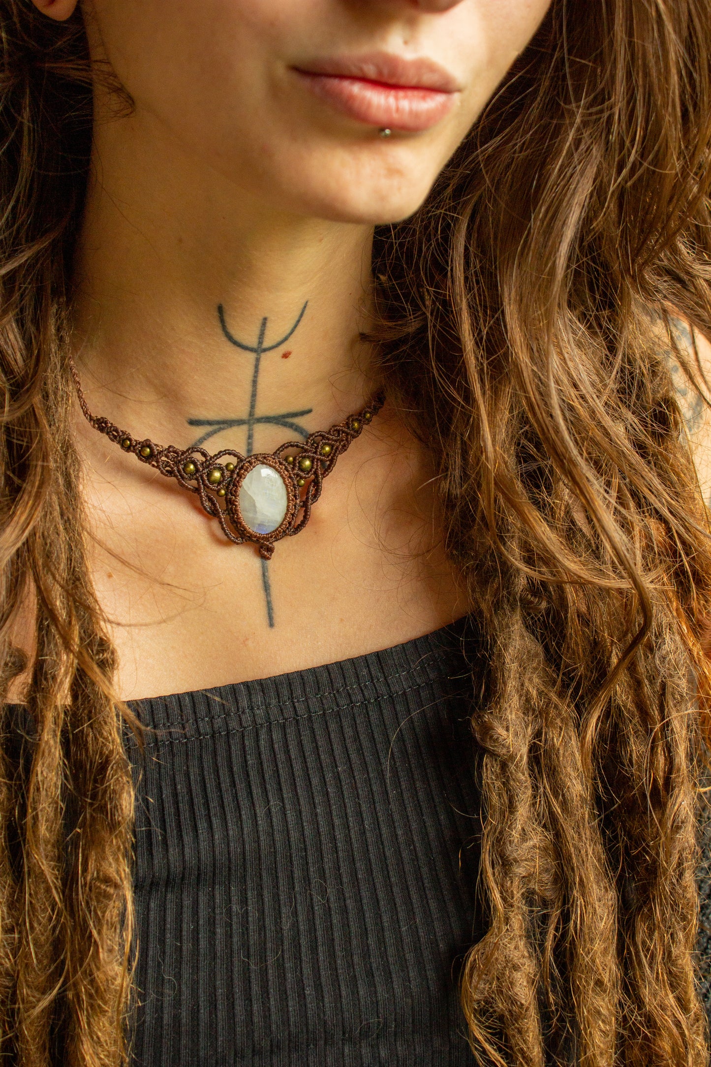 Mary • Rainbow Moonstone macrame choker