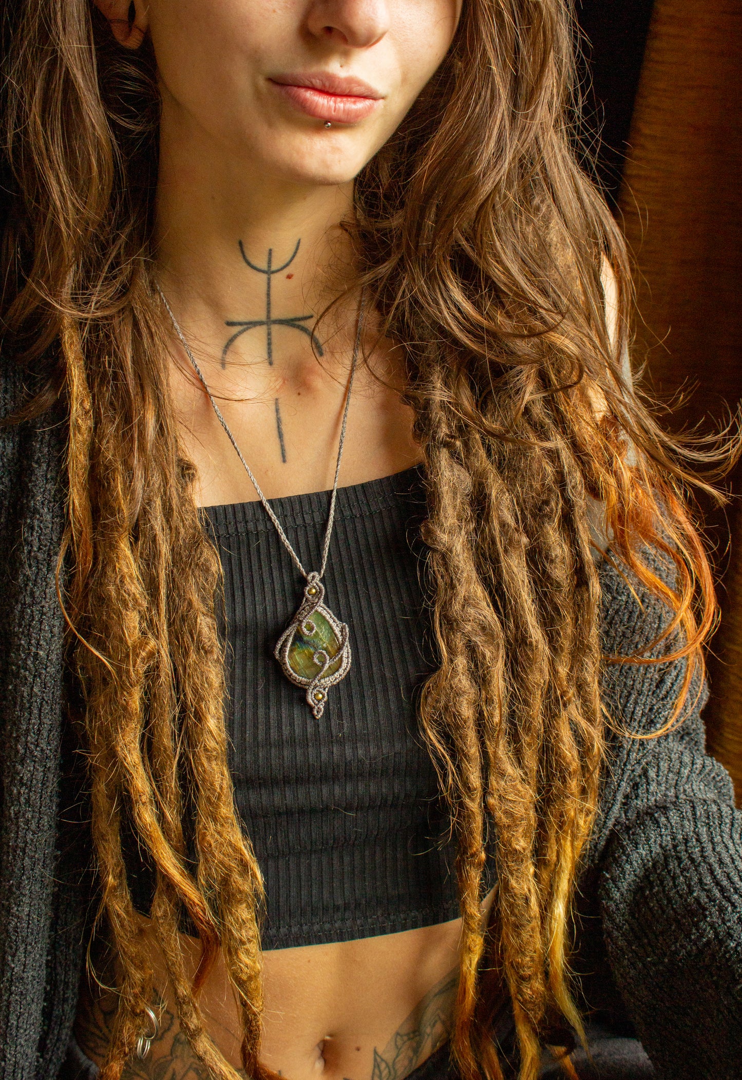 Sage • Labradorite macrame necklace