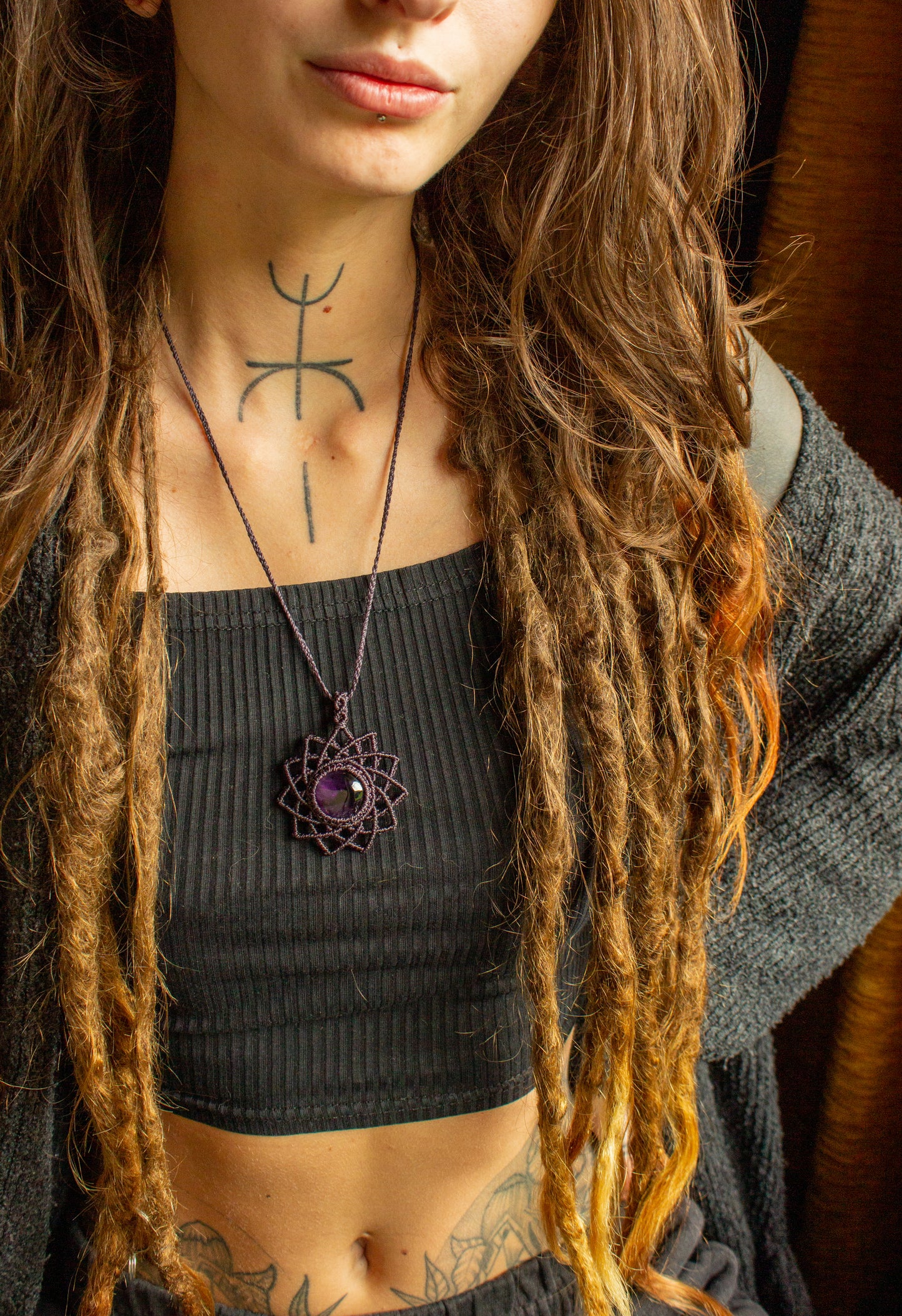 Viola • Amethyst mandala macrame necklace