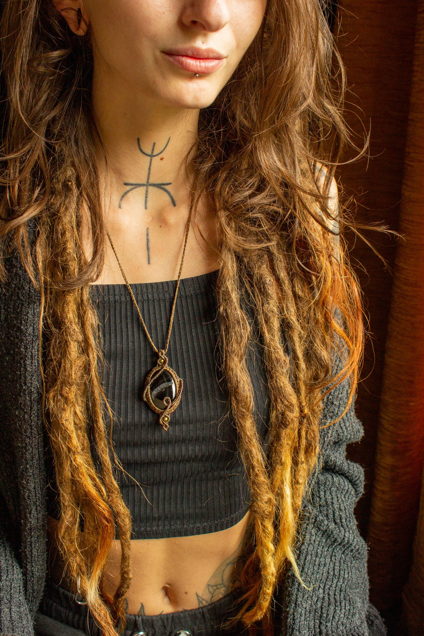 Enola • Black Druzy Onyx macrame necklace