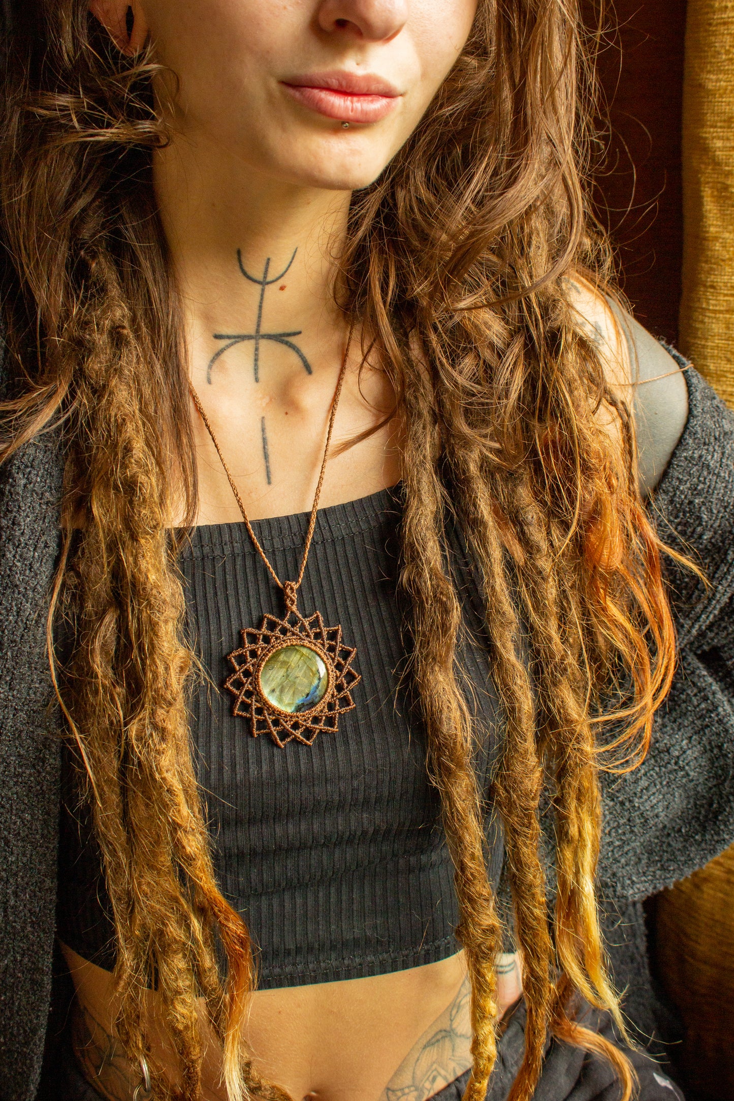 Elle • Labradorite mandala macrame necklace