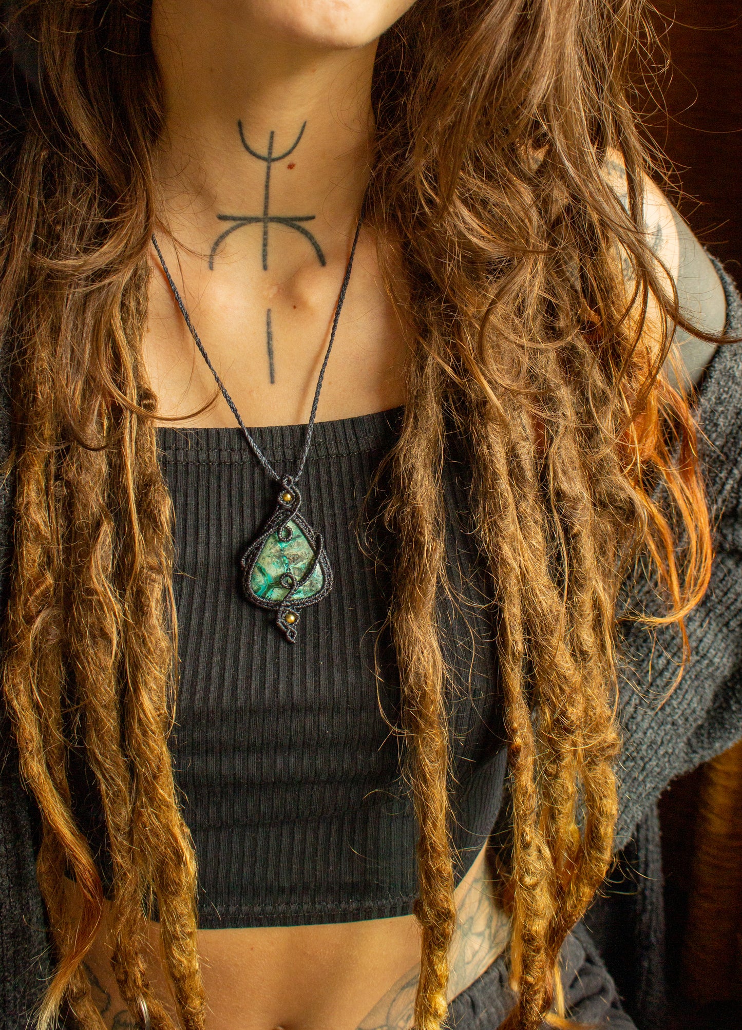 Stella • Chrysocolla Malachite macrame necklace