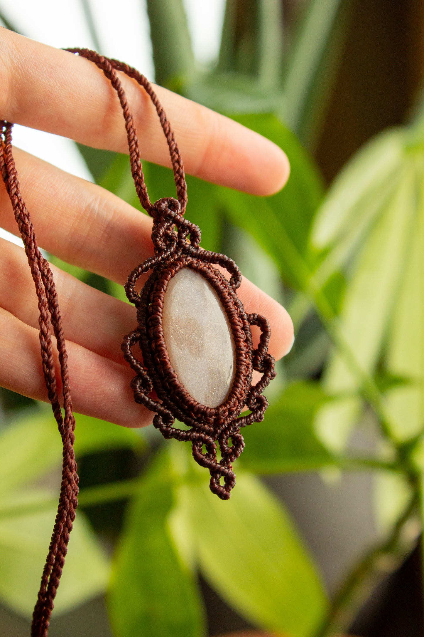 Emily • Peach Moonstone macrame necklace