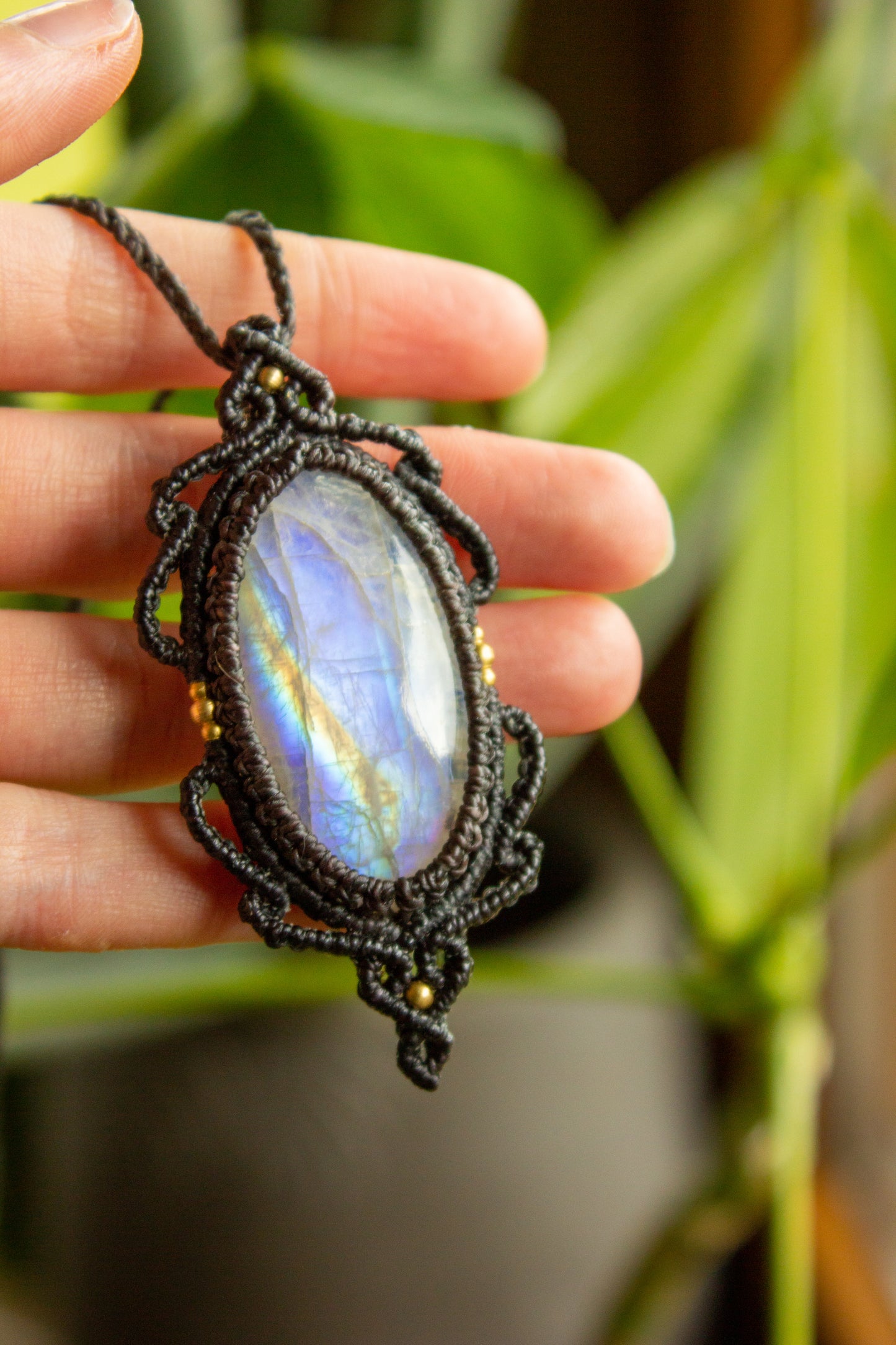 Selene • Rainbow Moonstone macrame necklace