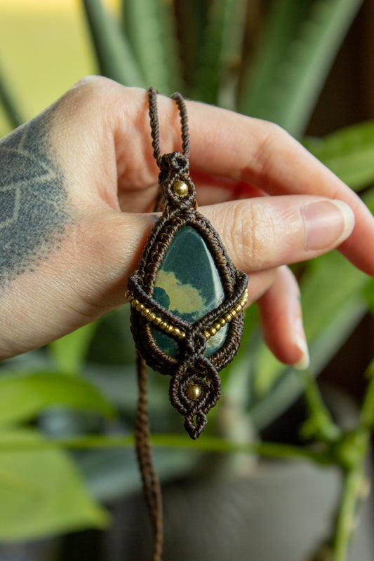 Liberia • Moss Agate macrame necklace