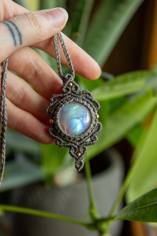 Rainbow Moonstone macrame necklace