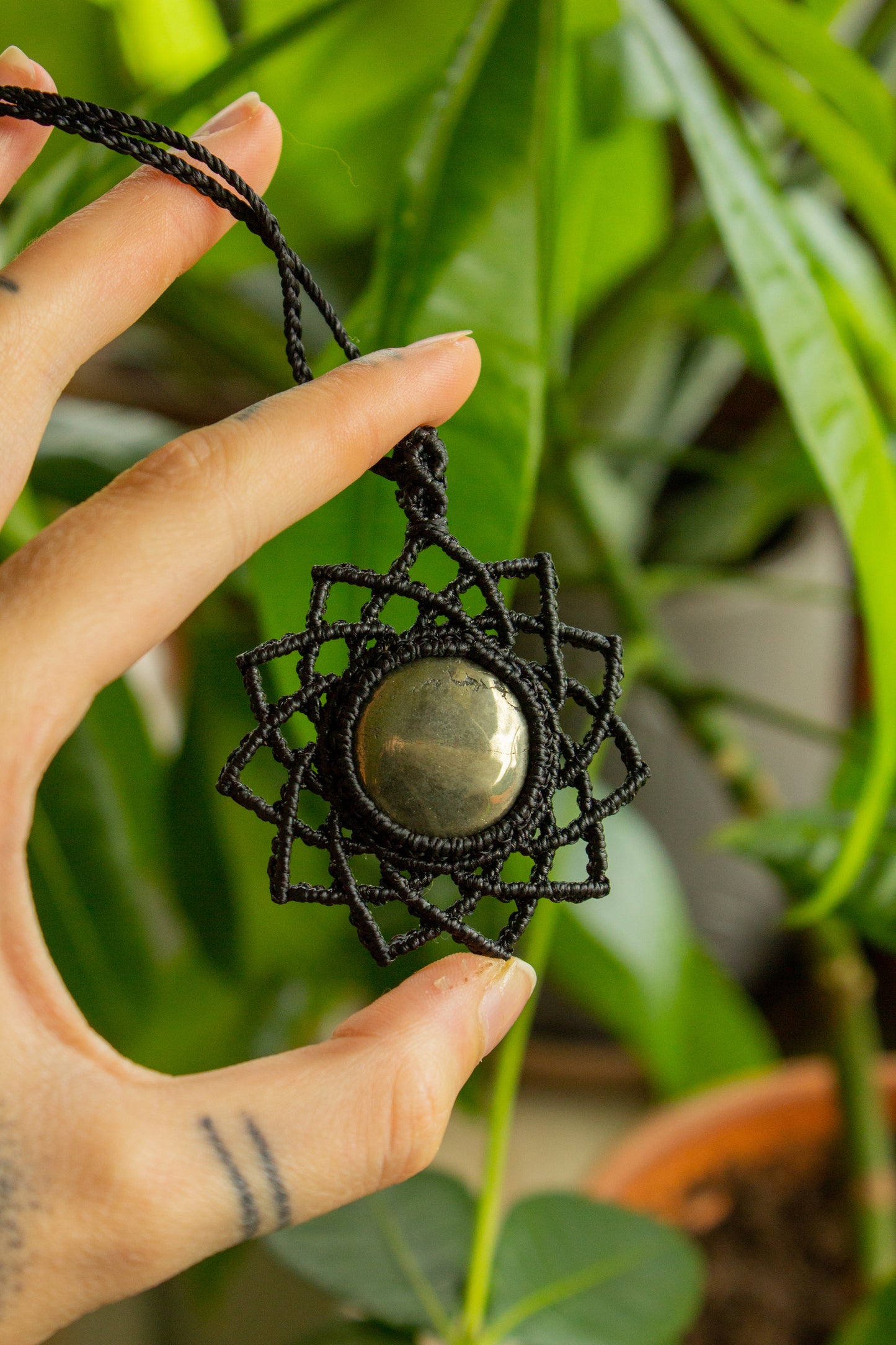 Milena • Pyrite macrame mandala necklace