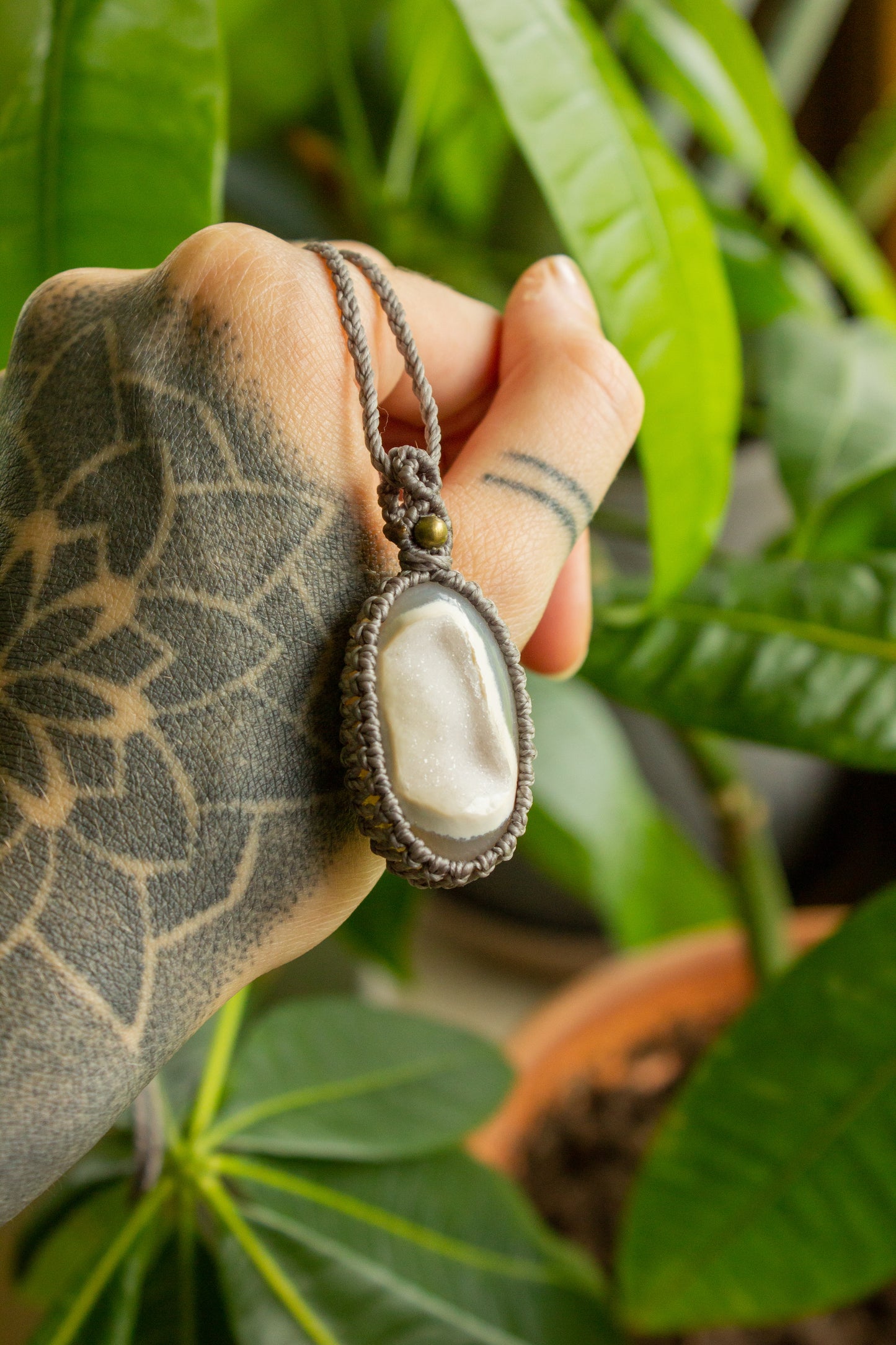 Ellie • White Druzy Onyx macrame necklace