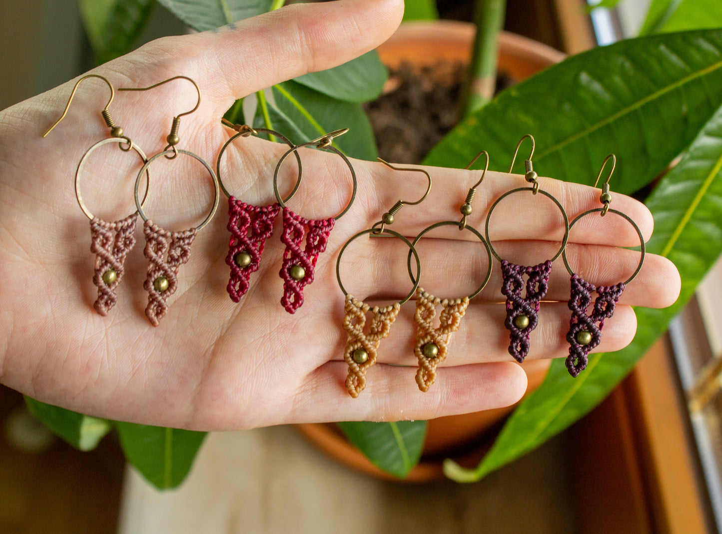 macrame & brass earrings