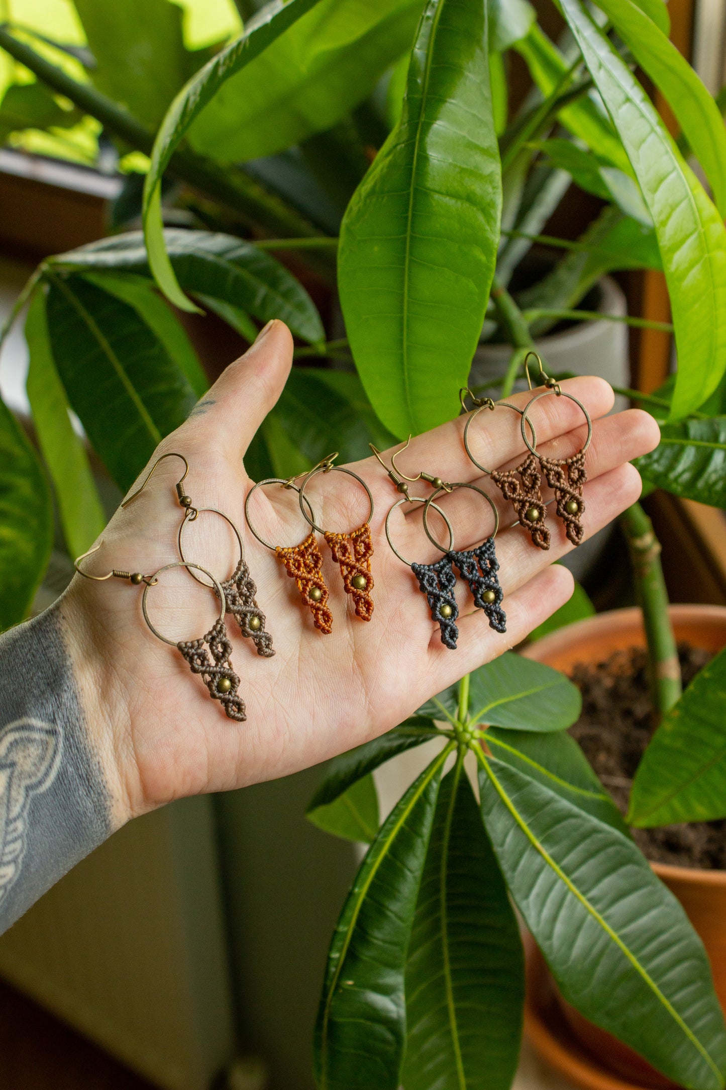 macrame & brass earrings