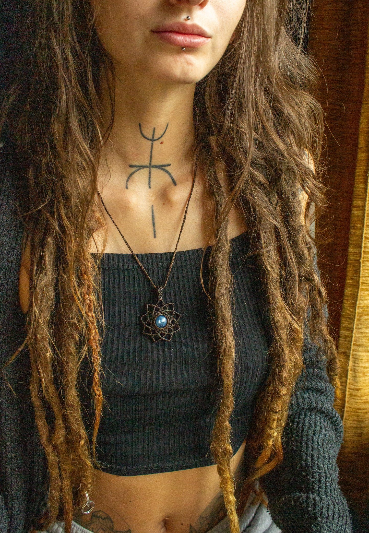 Lyric • Blue Kyanite macrame mandala necklace