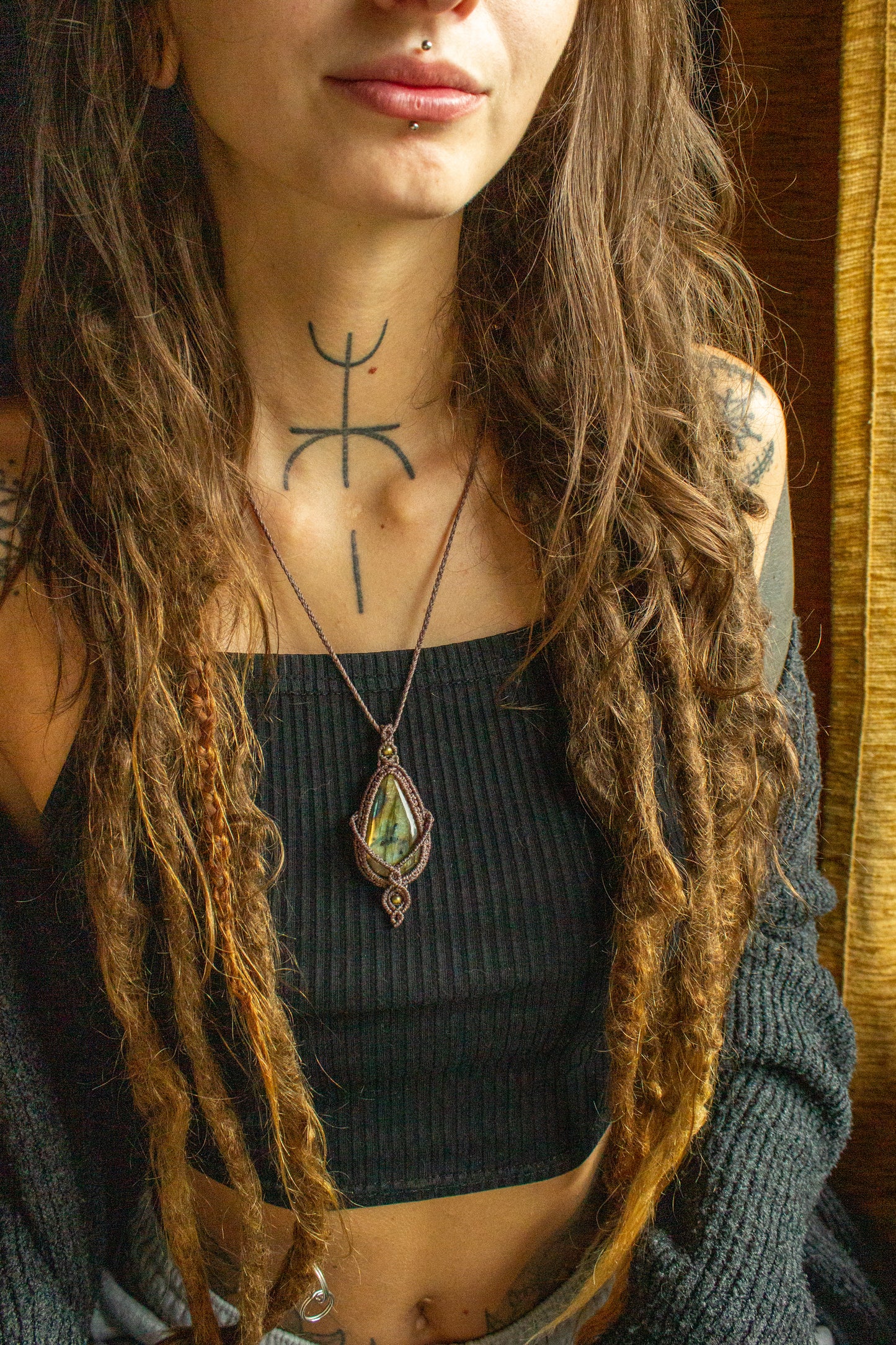 Phoebe • Rainbow Labradorite macrame necklace