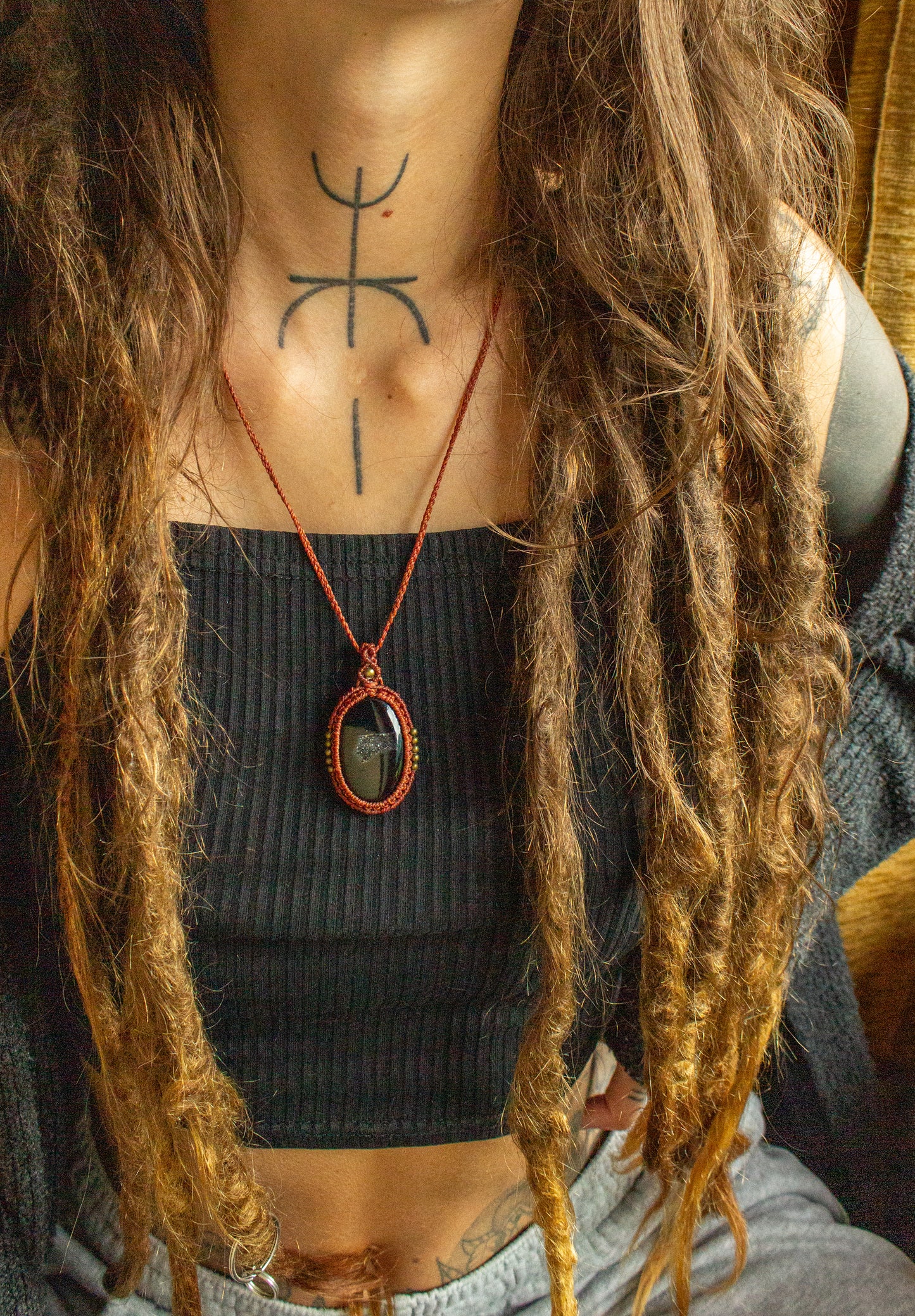 Kate • Black Druzy Onyx macrame necklace