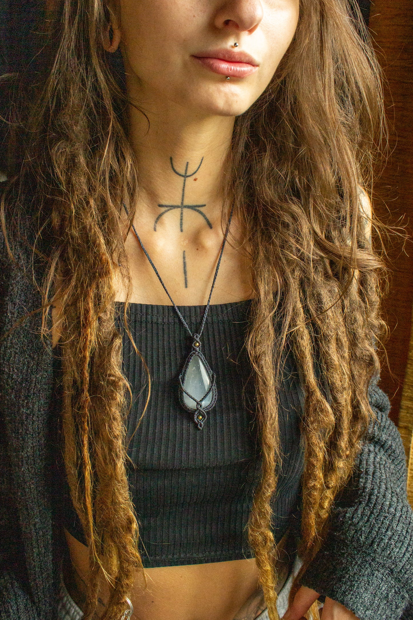 Scarlett • Selenite macrame necklace