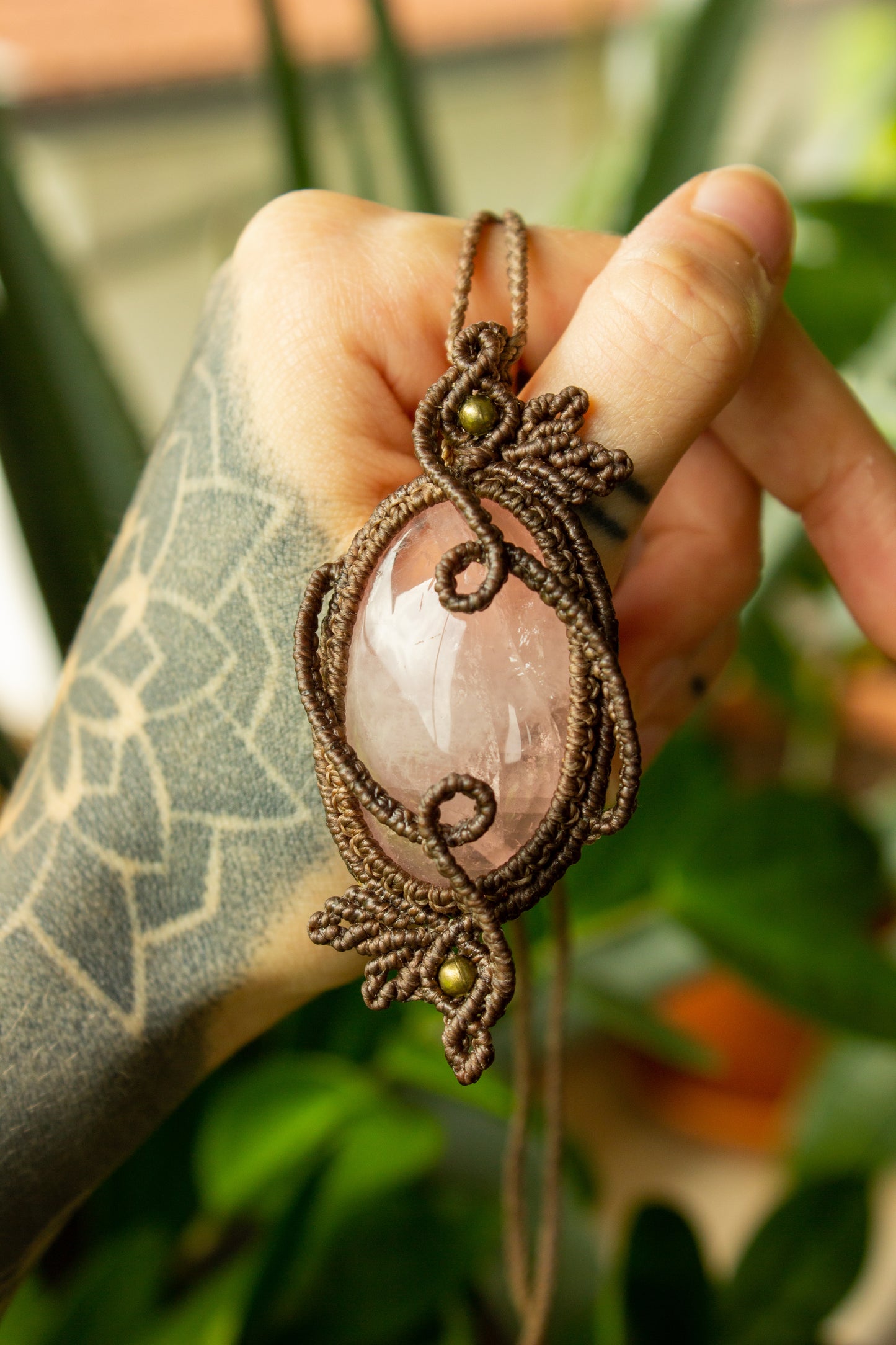 Viola • Rose Quartz macrame necklace