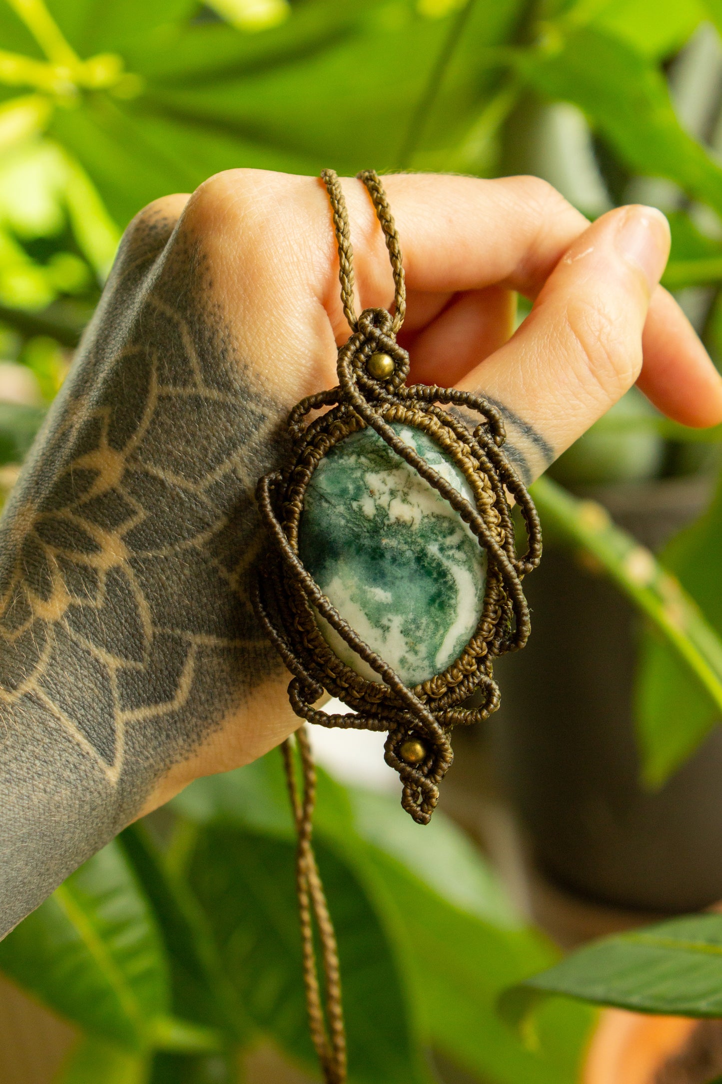 Vivian • Moss Agate macrame necklace