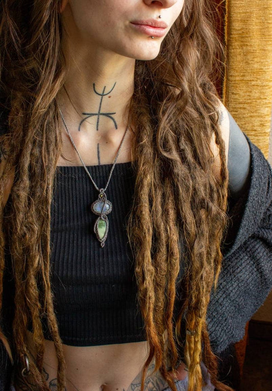 Natalia • Rainbow Moonstone & Larsonite macrame necklace