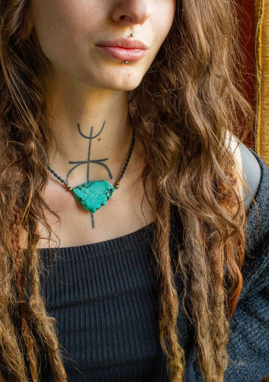Emma • African Turquoise slab macrame necklace