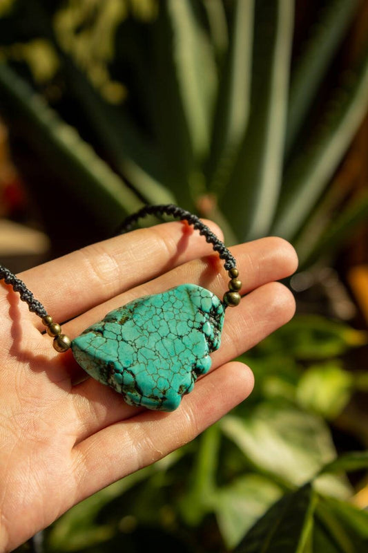 Emma • African Turquoise slab macrame necklace