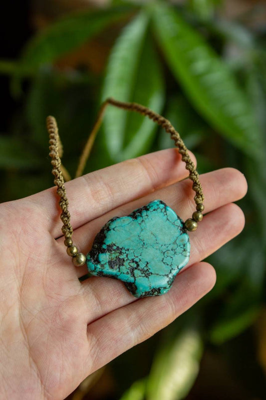 Tabea • African Turquoise slab macrame necklace