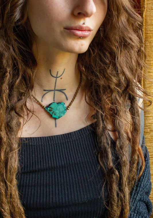 Tabea • African Turquoise slab macrame necklace