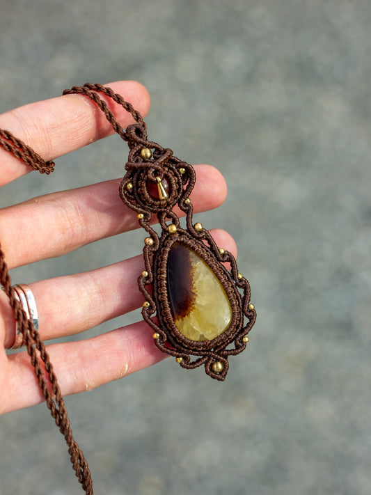 Carnelian & Septarian macrame necklace