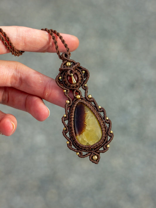 Carnelian & Septarian macrame necklace