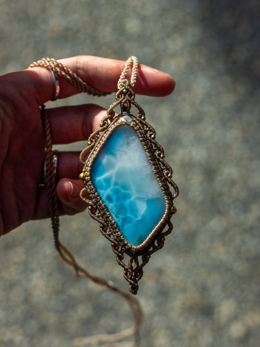Larimar macrame necklace